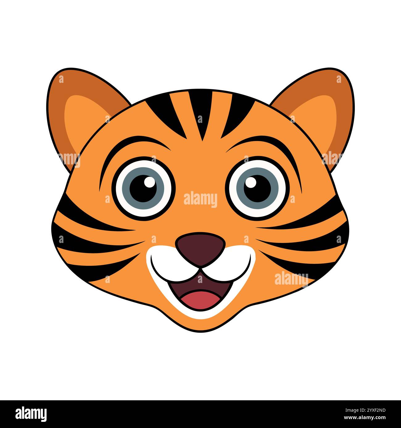 Niedliches Cartoon Tiger Gesicht, perfekt für Kinder, Cartoon Tiger. Tigers Kopf. Niedliche Illustration des Tigergesichts. Vektorabbildung. Stock Vektor