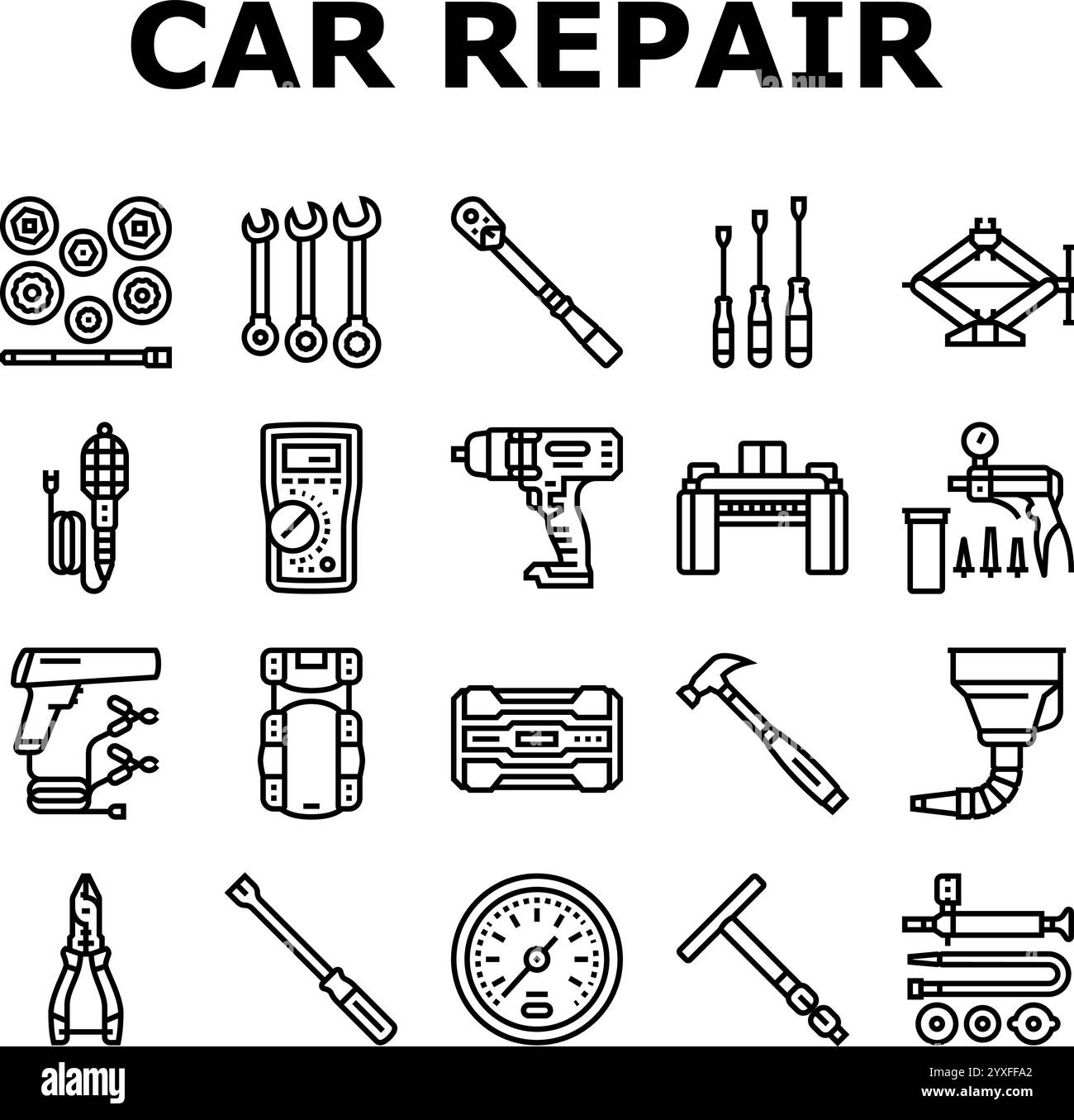 Autoreparaturwerkzeuge Schlüsselsymbole setzen Vektor Stock Vektor
