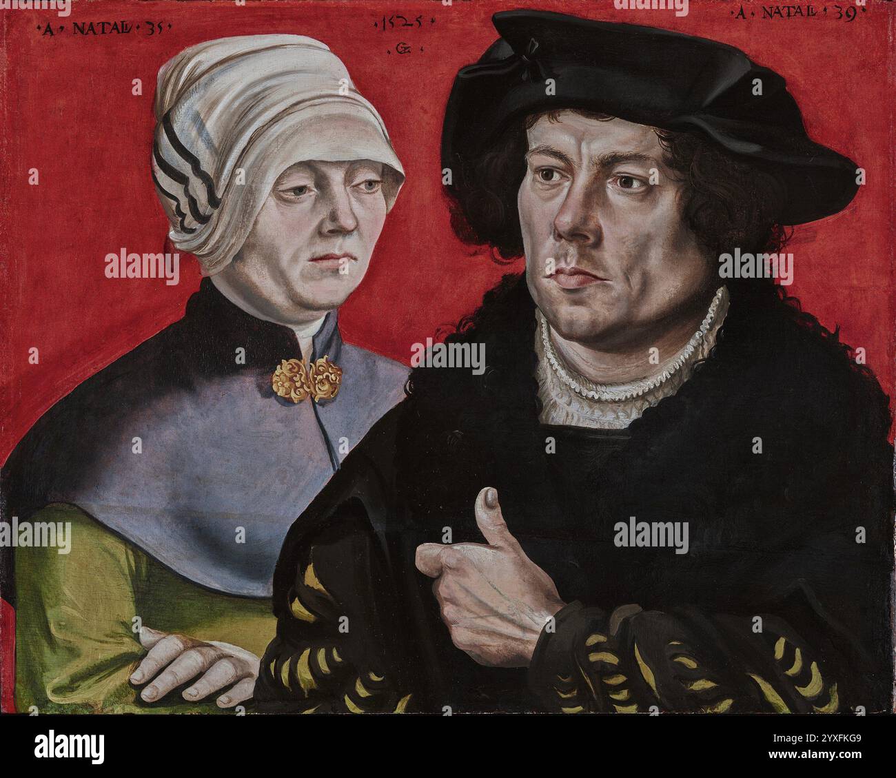 Titel: Porträt eines verheirateten Paares Künstler: Gabriel Zehender Jahr: 1525 Medium: Öl auf Platte Abmessungen: 40,9 x 51,5 cm Ort: Museo Nacional Thyssen-Bornemisza, Madrid Stockfoto