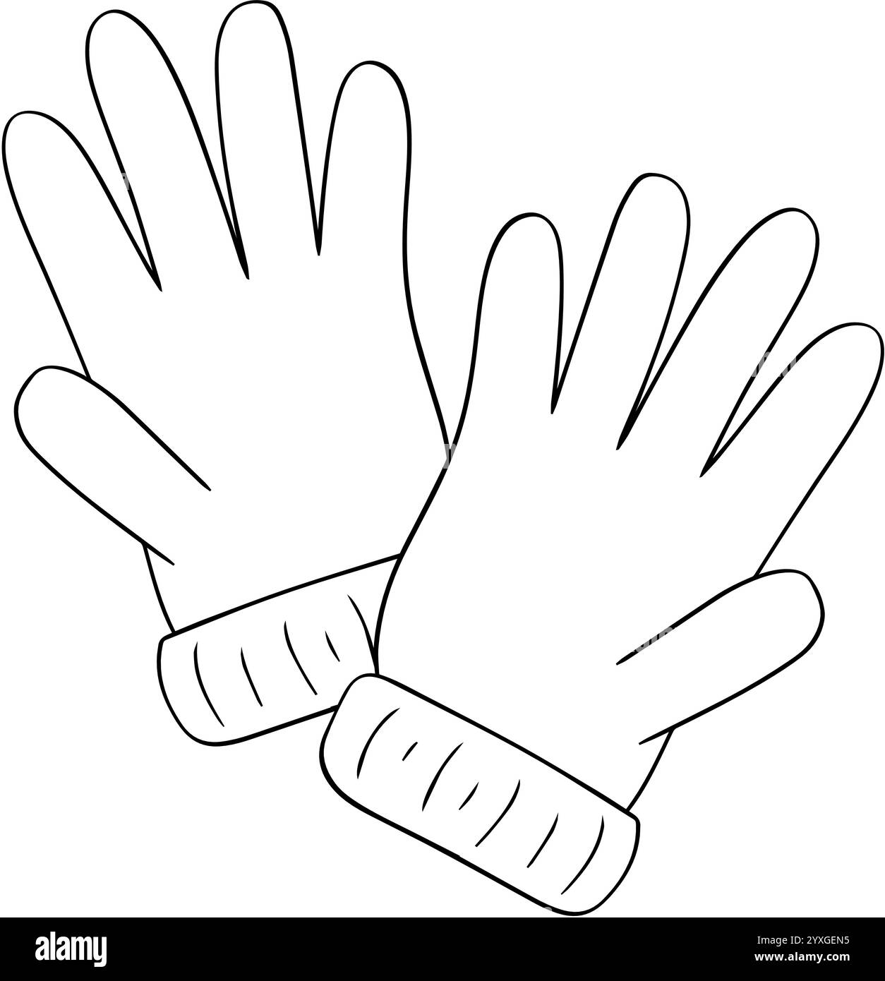 Paar Winterhandschuhe, Schutzausrüstung für kaltes Wetter. Isolierter Vektor auf weißem Hintergrund, grafische Linienzusammensetzung Stock Vektor