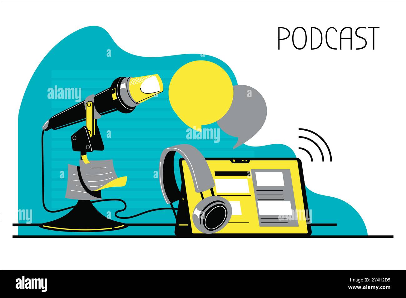 Abbildung über Podcasting. Podcast-Ausrüstung Stock Vektor
