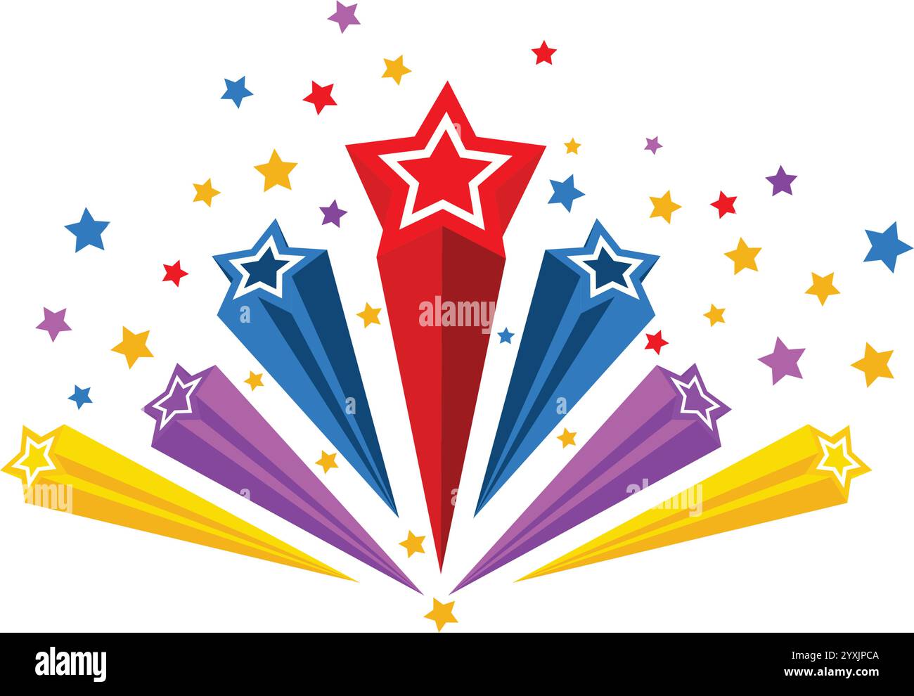 Party Star Banner Stock Illustration, farbenfrohe Sternschnuppen Stock Vektor