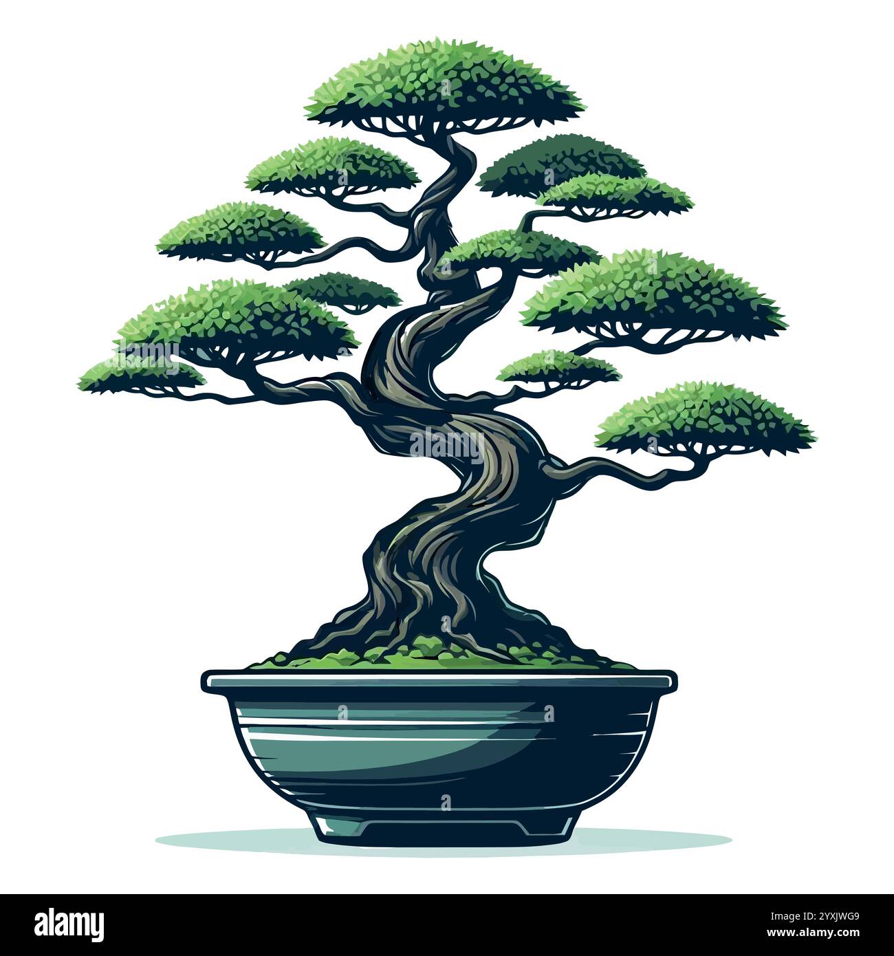 Minimalistischer Bonsai-Baum mit ppig grnen Blttern Stock-Vektorgrafik -  Alamy
