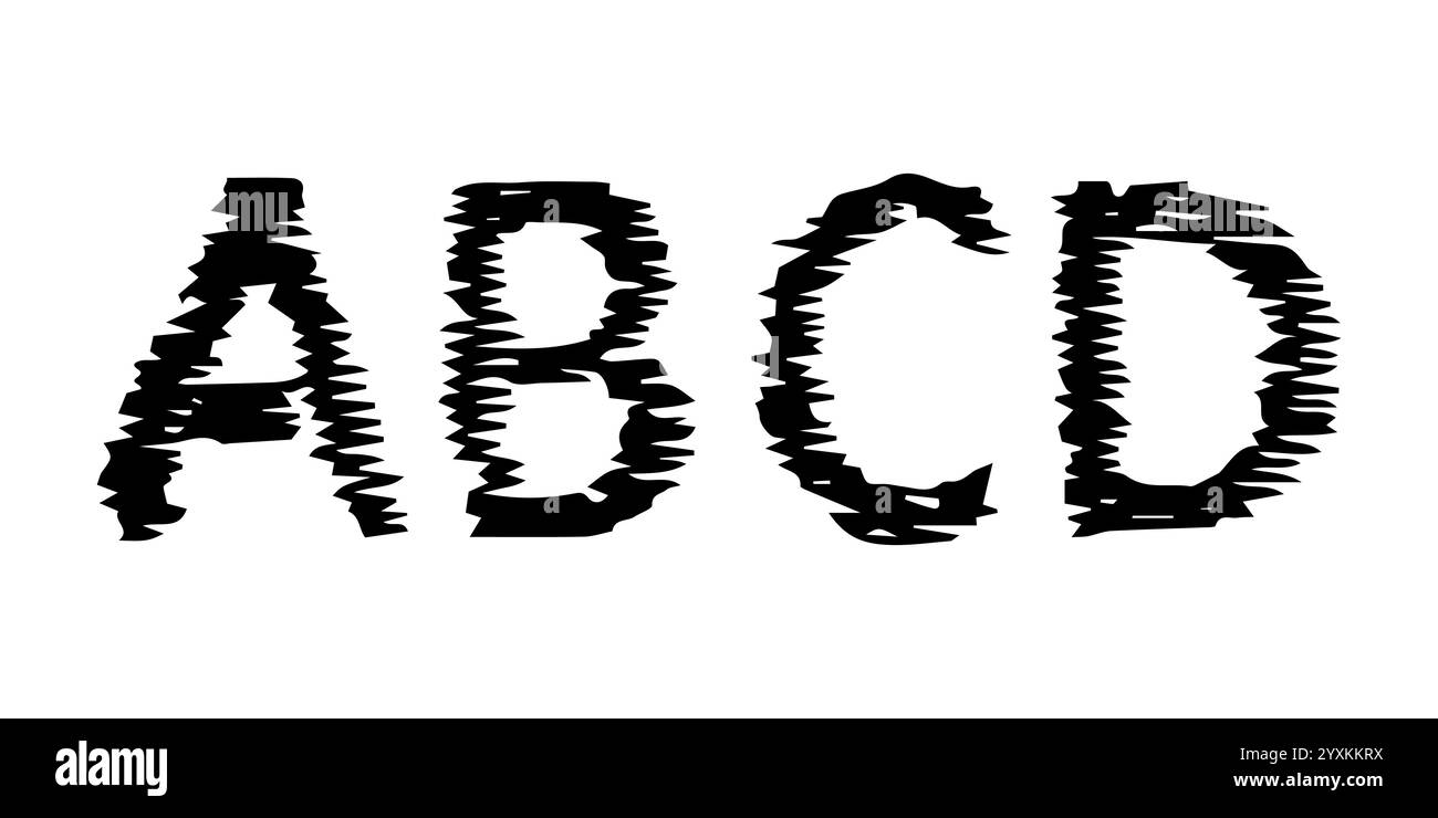 Handgezeichnete lateinische Buchstaben ABCD. Moderne Großbuchstaben und Schriftart. Schwarze Symbole auf weißem Hintergrund. Vektorabbildung. Stock Vektor