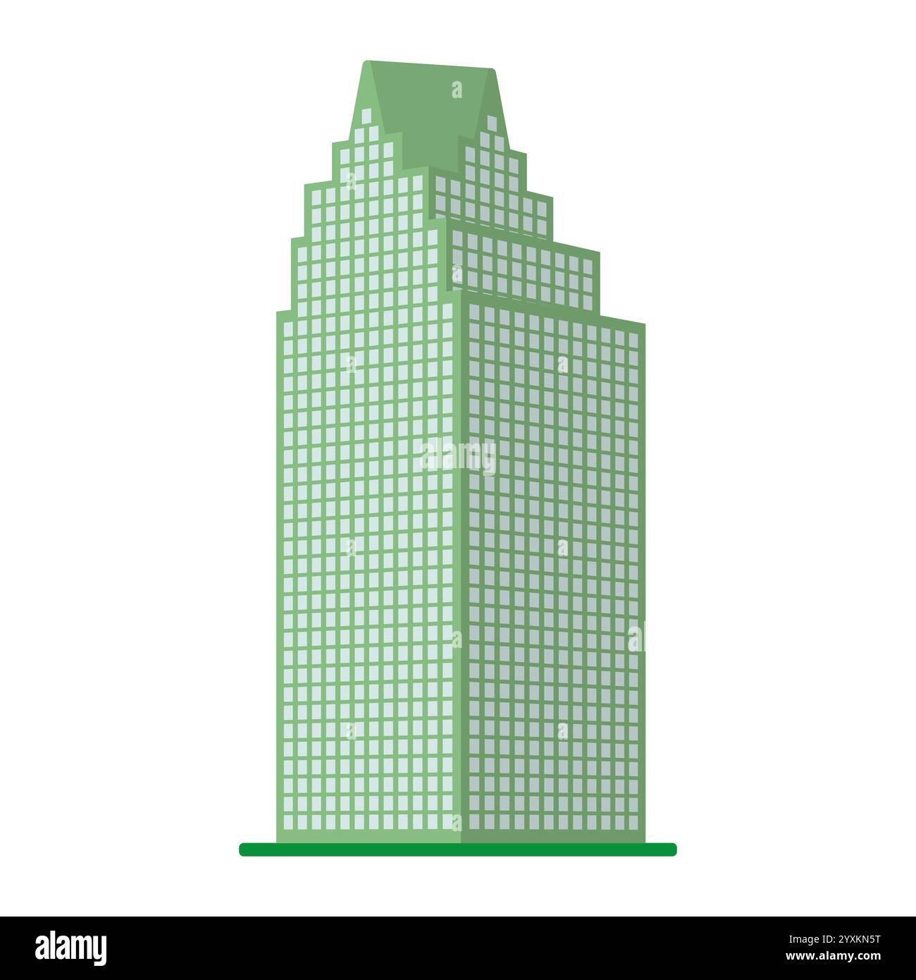 Ein modernes Hochhaus auf weißem Hintergrund. Blick auf das Gebäude von unten. Abbildung des isometrischen Vektors. Stock Vektor