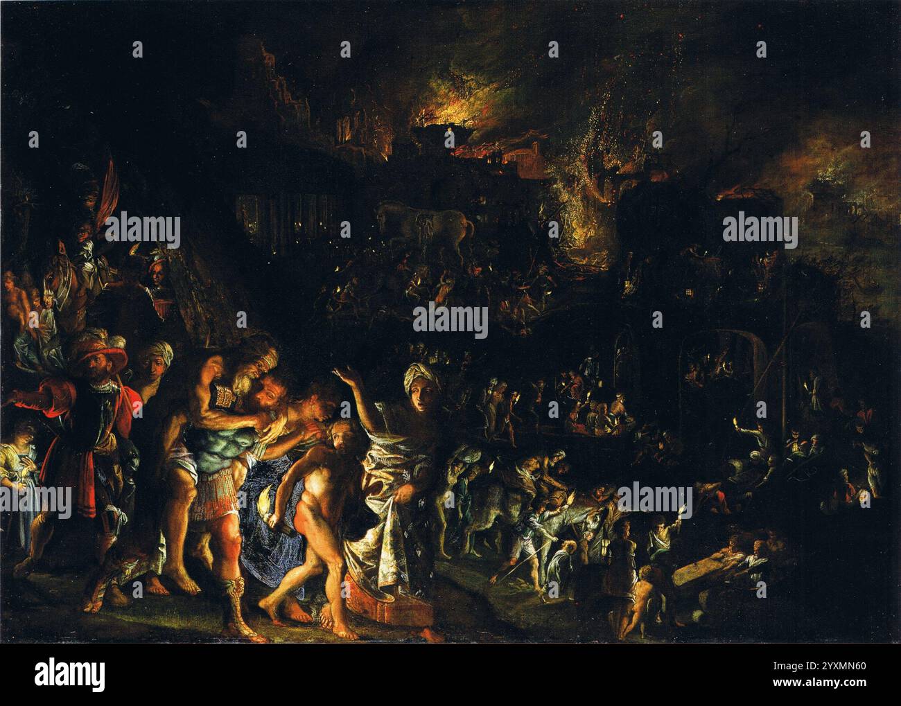 The Burning of Troy, um 1604, Alte Pinakothek, 36 x 50 cm Adam Elsheimer - Stockfoto