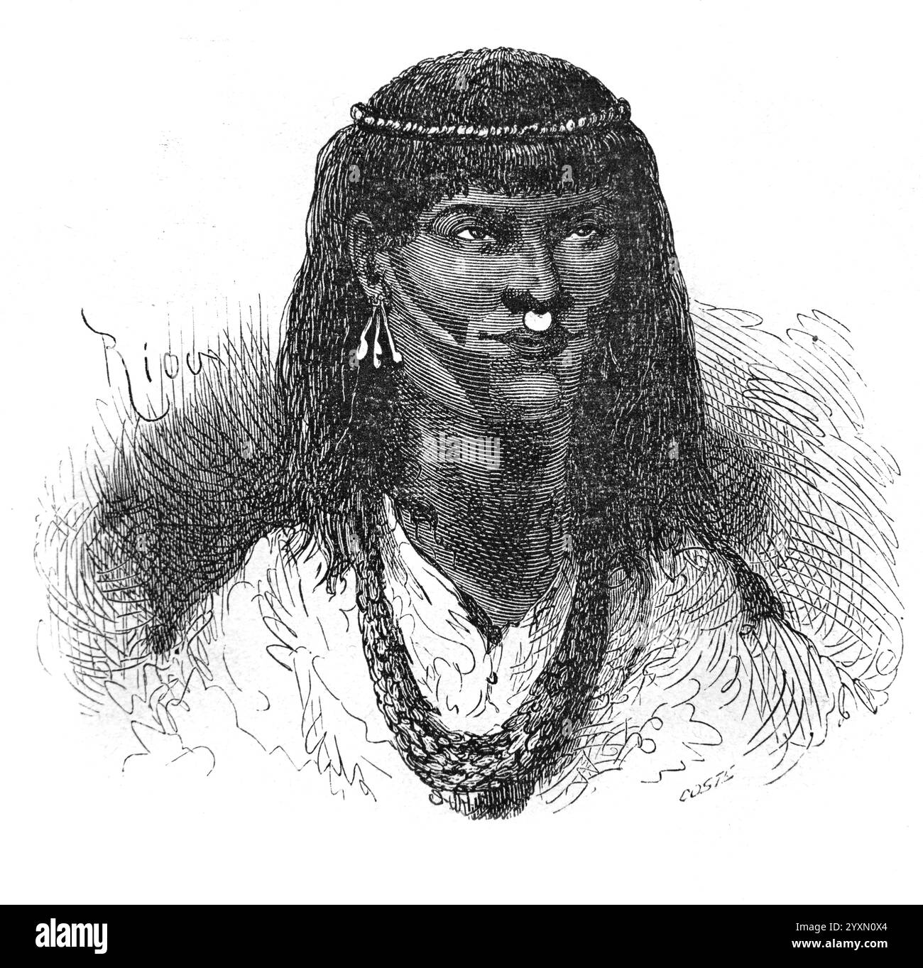 Porträt eines Anti- oder Antis-Indianers aus Peru Amazonas, Südamerika. Anti ist ein Inka-Name für die indigenen Ashaninka oder Ashaninka aus dem Amazonaswald von Peru und Brasilien Südamerika. Vintage oder historische Gravur oder Illustration 1864. Stockfoto