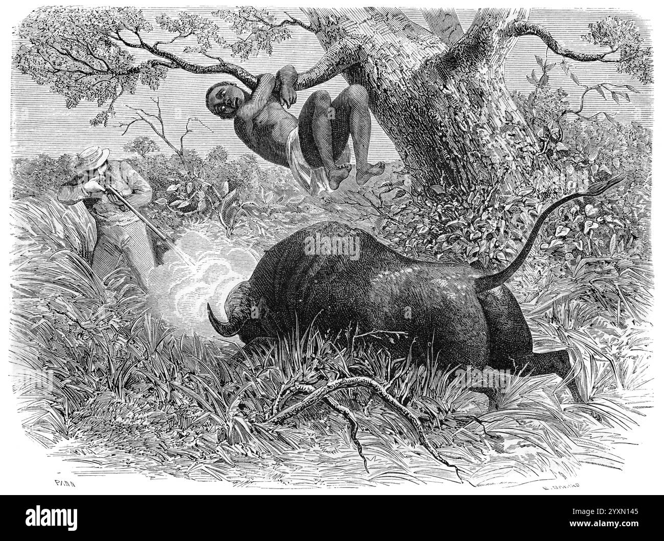 Captain John Hanning Speke (1827–1864) englischer Entdecker und Militärangehöriger jagte Büffel auf der Speke and Grant African Expedition 1860 zur Quelle des Nilafrikas. Vintage oder historische Gravur oder Illustration 1864 Stockfoto Captain John Hanning Speke (1827–1864) englischer Entdecker und Militärangehöriger jagte Büffel auf der Speke and Grant African Expedition 1860 zur Quelle des Nilafrikas. Vintage oder historische Gravur oder Illustration 1864 Stockfoto