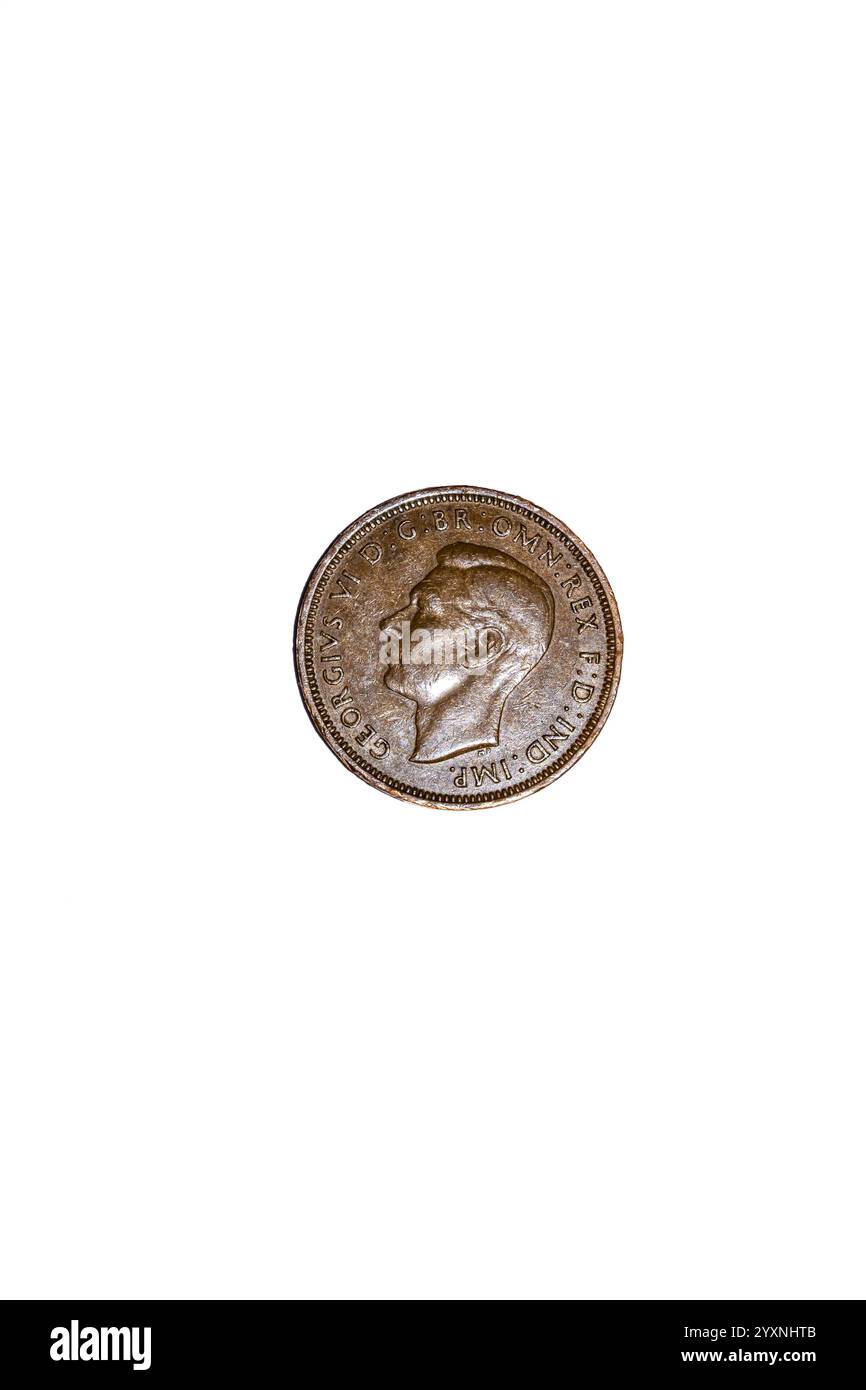 Vorderseite von 1944 halber Penny mit Kopf von König Georg VI Stockfoto