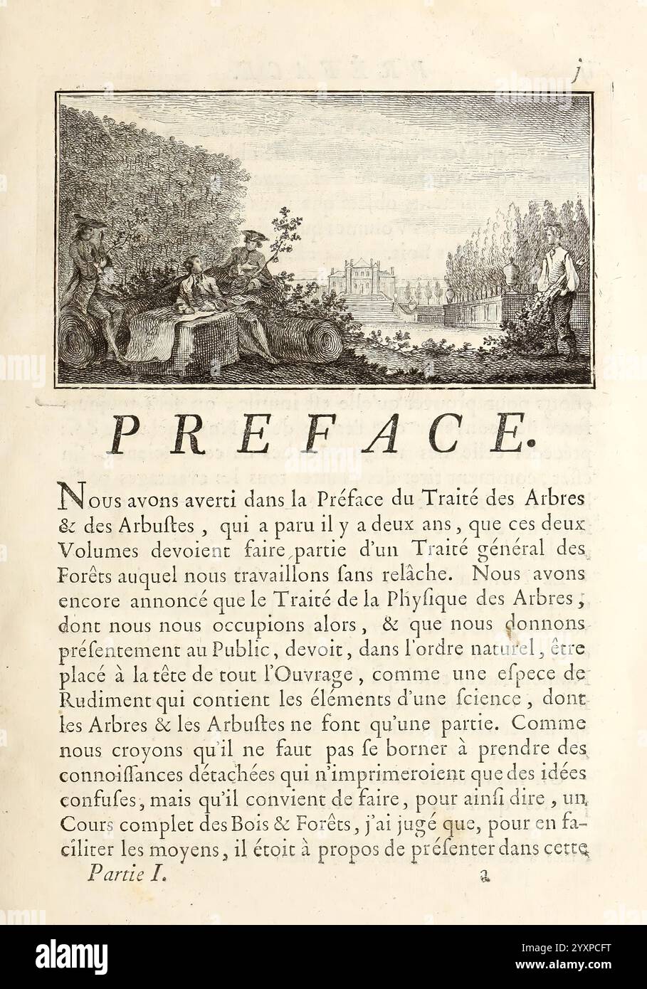 La physique des arbres A Paris H.L. Guerin & L.F. Delatour 1758 Baumkultur Botanik Wirtschaftswälder Forst Frankreich Physiologie Bäume Wald beginnt der Text mit dem Wort „VORWORT“ und beschreibt eine Einleitung zu einem Werk mit dem Titel „Traité des Arbres et des Arbustes“. Es geht um die Bedeutung von Bäumen und Sträuchern, was darauf hindeutet, dass die Autoren die Notwendigkeit erkannt haben, bestimmte Elemente im Zusammenhang mit der Naturphilosophie und der natürlichen Welt zu klären. Die Passage spiegelt einen wissenschaftlichen Ansatz wider und legt nahe, dass die Arbeit darauf abzielt, ein umfassendes Verständnis des Themas zu vermitteln. Inklusive Stockfoto