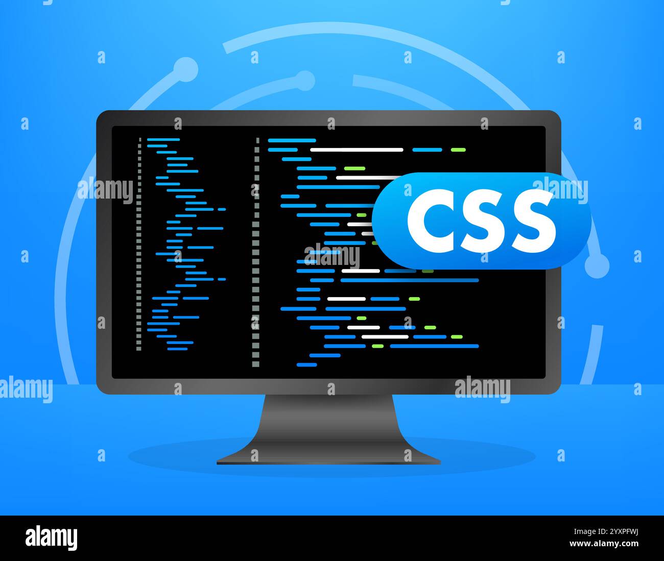 Computerbildschirm mit css-Code-Programmierung Webentwicklung Stock Vektor