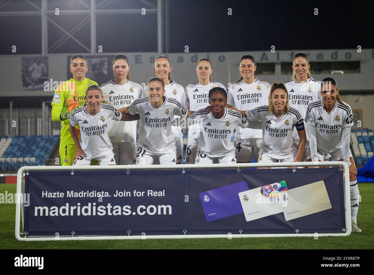 Hortaleza, Spanien, 17. Dezember 2024: Real Madrids Starting XI während der Gruppenrunde 6 der UEFA Women's Champions League 2024-25 zwischen Real Madrid und Chelsea am 17. Dezember 2024 im Estadio Alfredo Di Stefano in Hortaleza, Spanien. Quelle: Alberto Brevers / Alamy Live News. Stockfoto