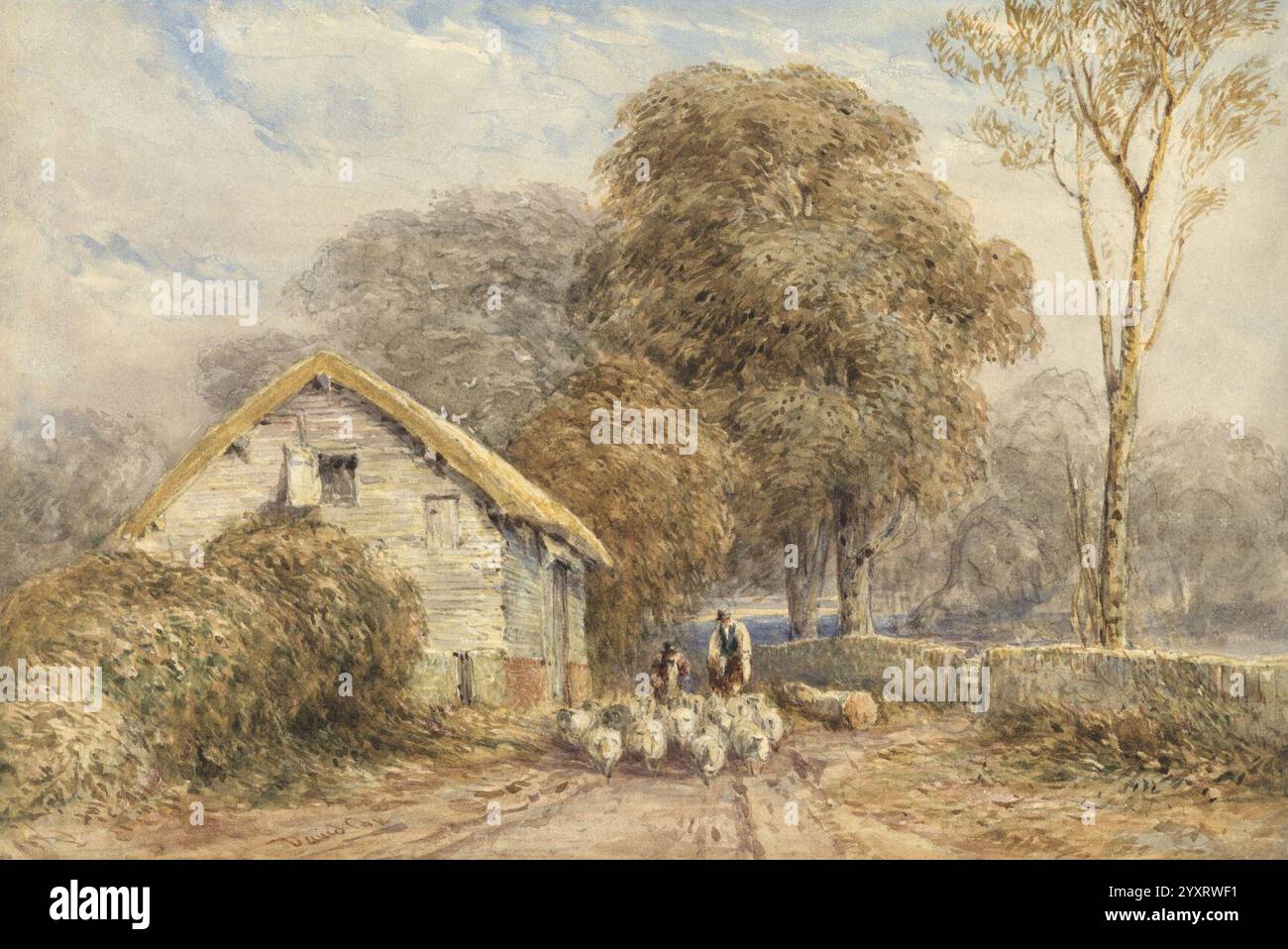 David cox sen schuldet einem Reisenden zu Pferd mit einem Hirten und seiner sie d6491720111536). Stockfoto