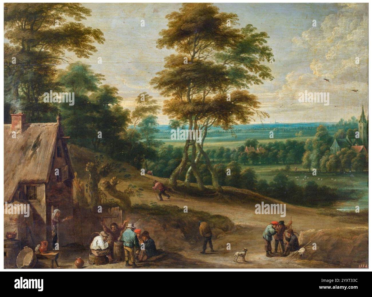 David Teniers der Jüngere; Lucas van Uden - Dorfbewohner in einer Mahlzeit. Stockfoto