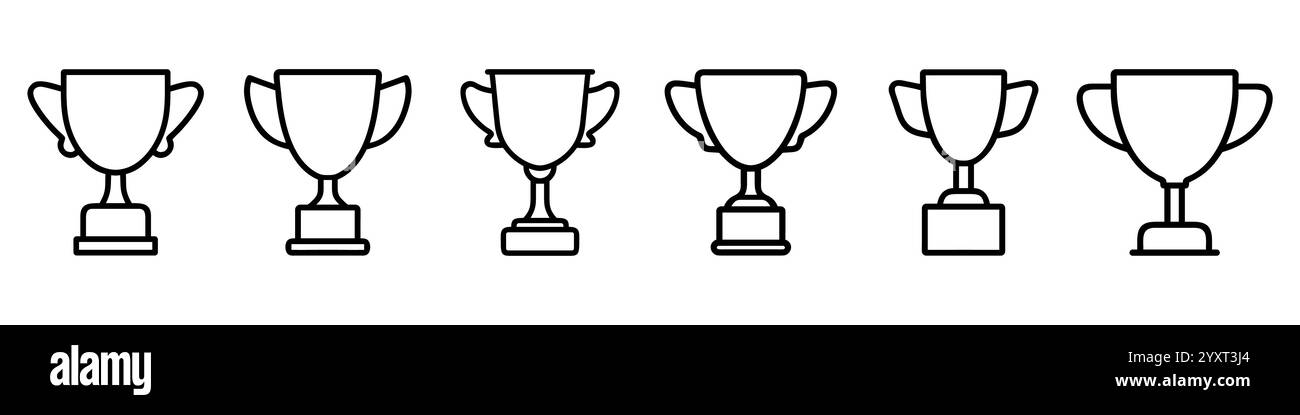 Set aus fünf einfachen Symbolen für den Trophäenbecher, die Erfolg, Erfolg und Sieg symbolisieren. Vektorabbildung Stock Vektor
