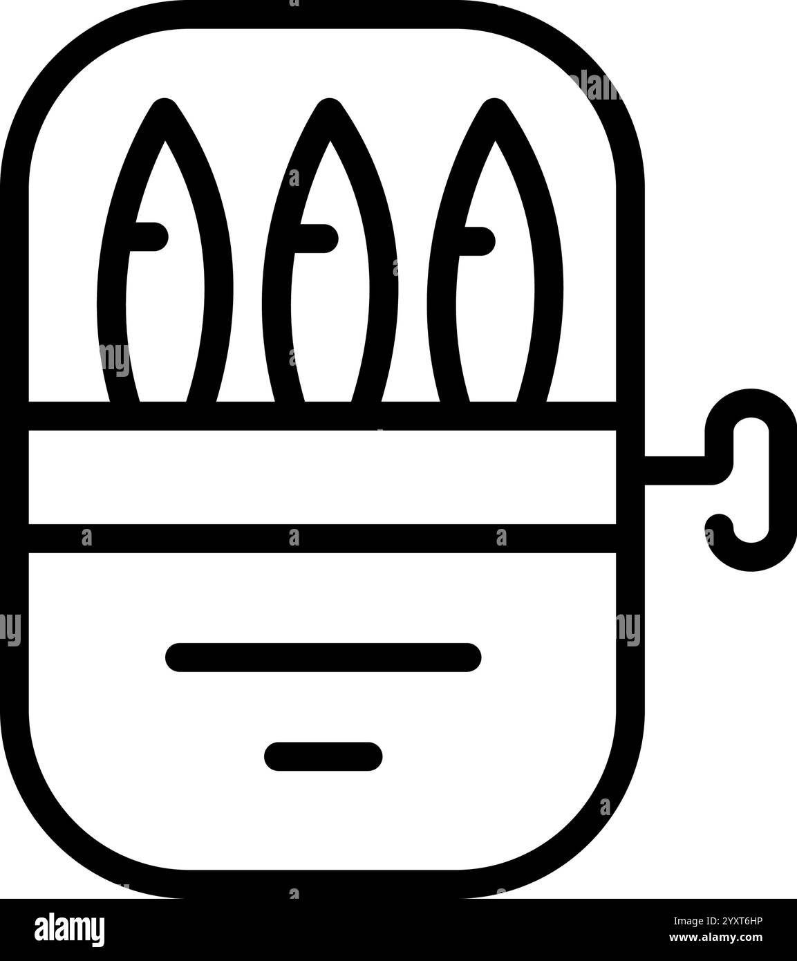 Symbol für Sardinen-Dose. Umreissende Darstellung von Fischkonserven, Hering, Sprotte. Vector Food Icon für Webdesign isoliert auf weißem Hintergrund. Stock Vektor