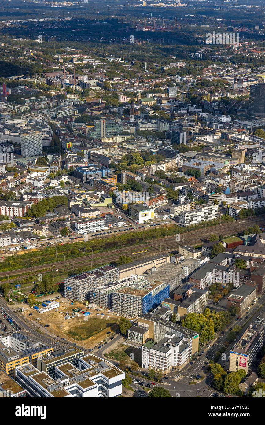 Luftaufnahme, Baustelle des neuen Literaturviertels für Büros und Wohnungen zwischen Sachsenstraße und Bert-Brecht-Straße, Blick auf die Stadt, Sü Stockfoto