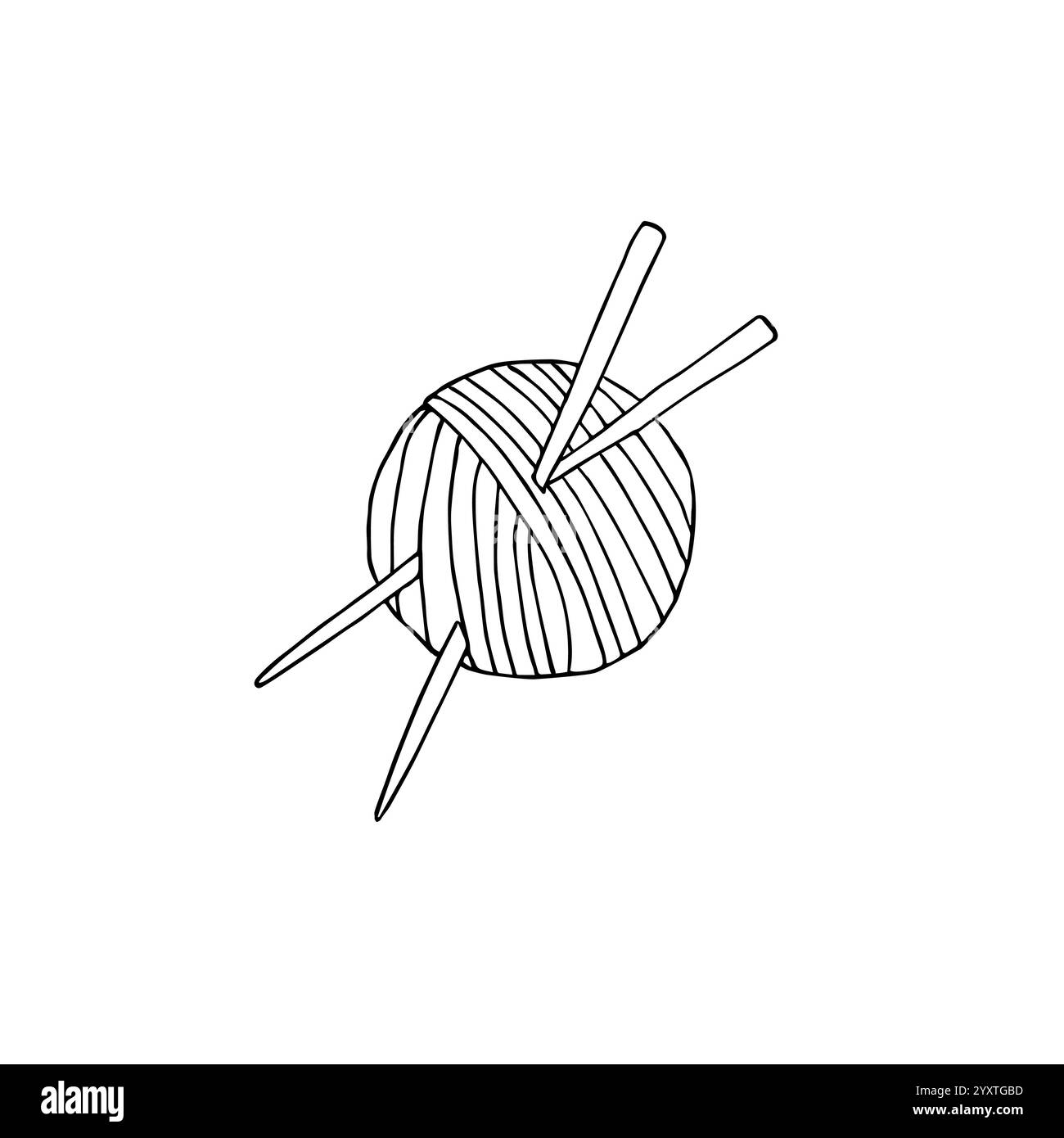 Vektor Hand gezeichnete Kritzelskizze Stricken von Fäden und Nadeln isoliert auf weißem Hintergrund Stock Vektor