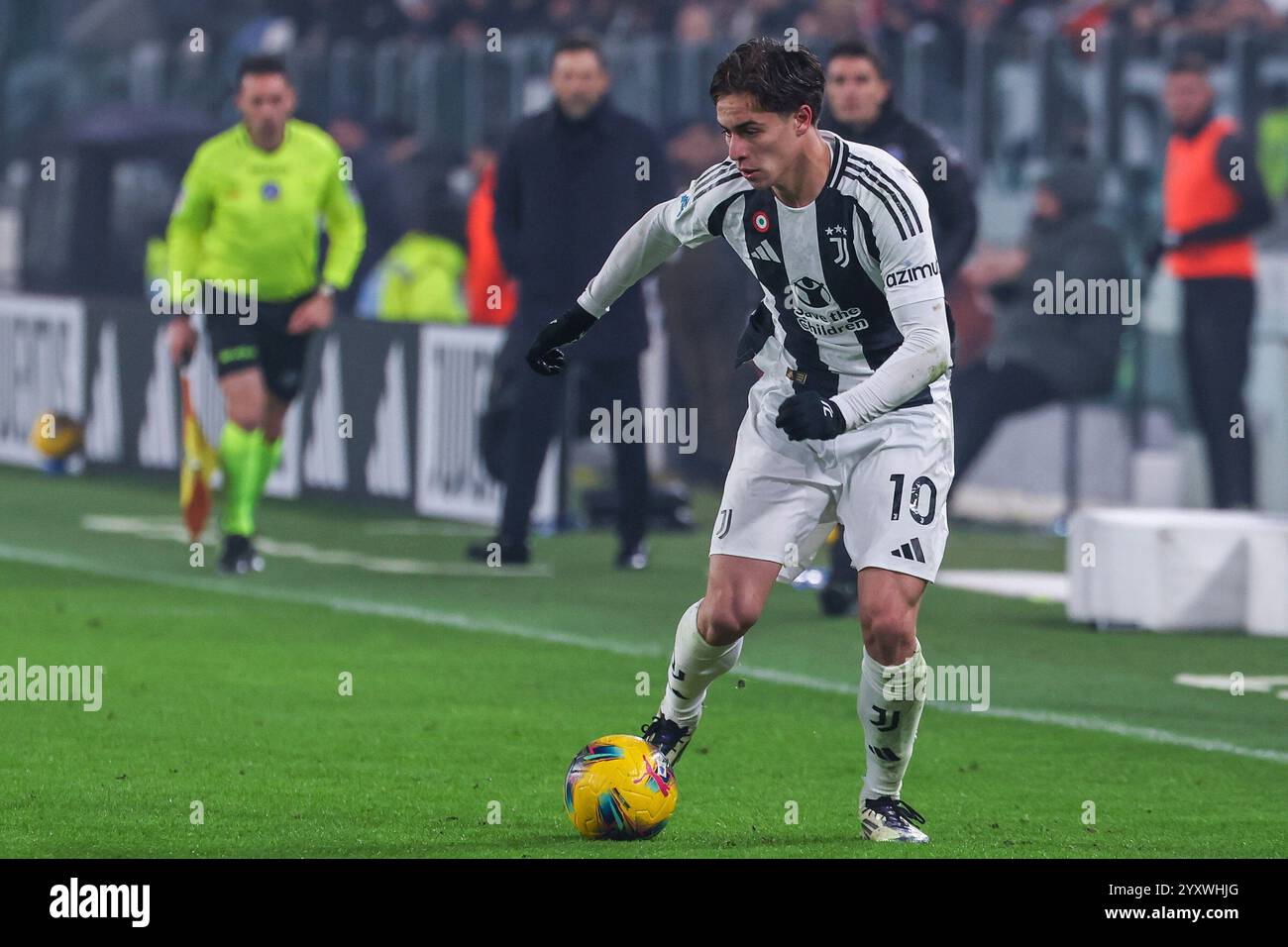 Kenan Yildiz vom Juventus FC wurde 2024/25 im Allianz Stadium in der Serie A zwischen Juventus FC und Venezia FC in Aktion gesehen Stockfoto