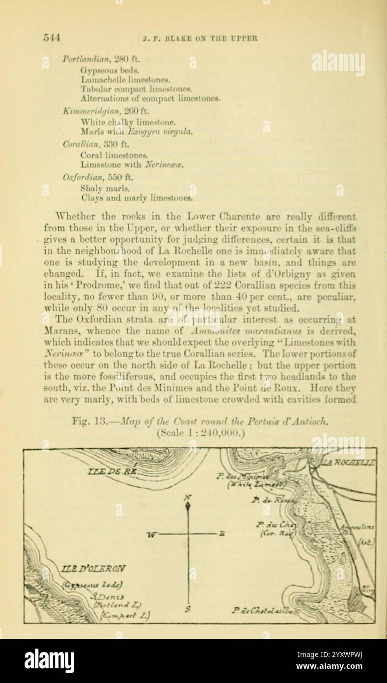 The Quarterly Journal of the Geological Society of London, v. 37 (1881). London, Geologie, Zeitschriften, der Inhalt bietet eine detaillierte Untersuchung der geologischen Merkmale in der Upper Region, insbesondere die vorhandenen Gesteinsarten und ihre Exposition auf Klippen. Es werden die Eigenschaften und die Bedeutung verschiedener Kalksteinformationen, einschließlich ihrer Zusammensetzung und Verteilung, diskutiert. Darüber hinaus wird die geologische Geschichte und Struktur des Gebiets hervorgehoben, wobei der Schwerpunkt auf der Interaktion verschiedener Gesteinsarten liegt. Außerdem ist eine Karte enthalten, auf der das g angezeigt wird Stockfoto