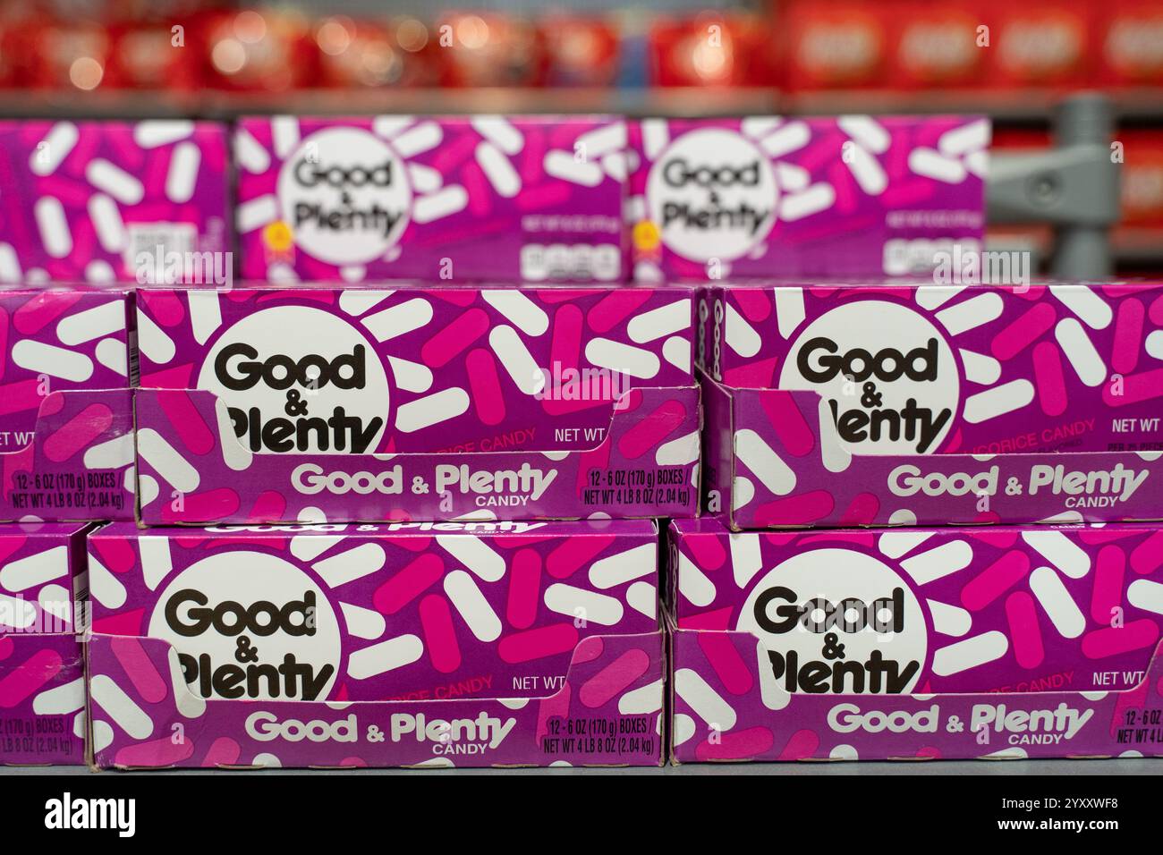 Hershey, Pennsylvania – 8. Dezember 2023: Good & Plenty Candy ist Süßholz, beschichtet und verkauft von Hershey Stockfoto