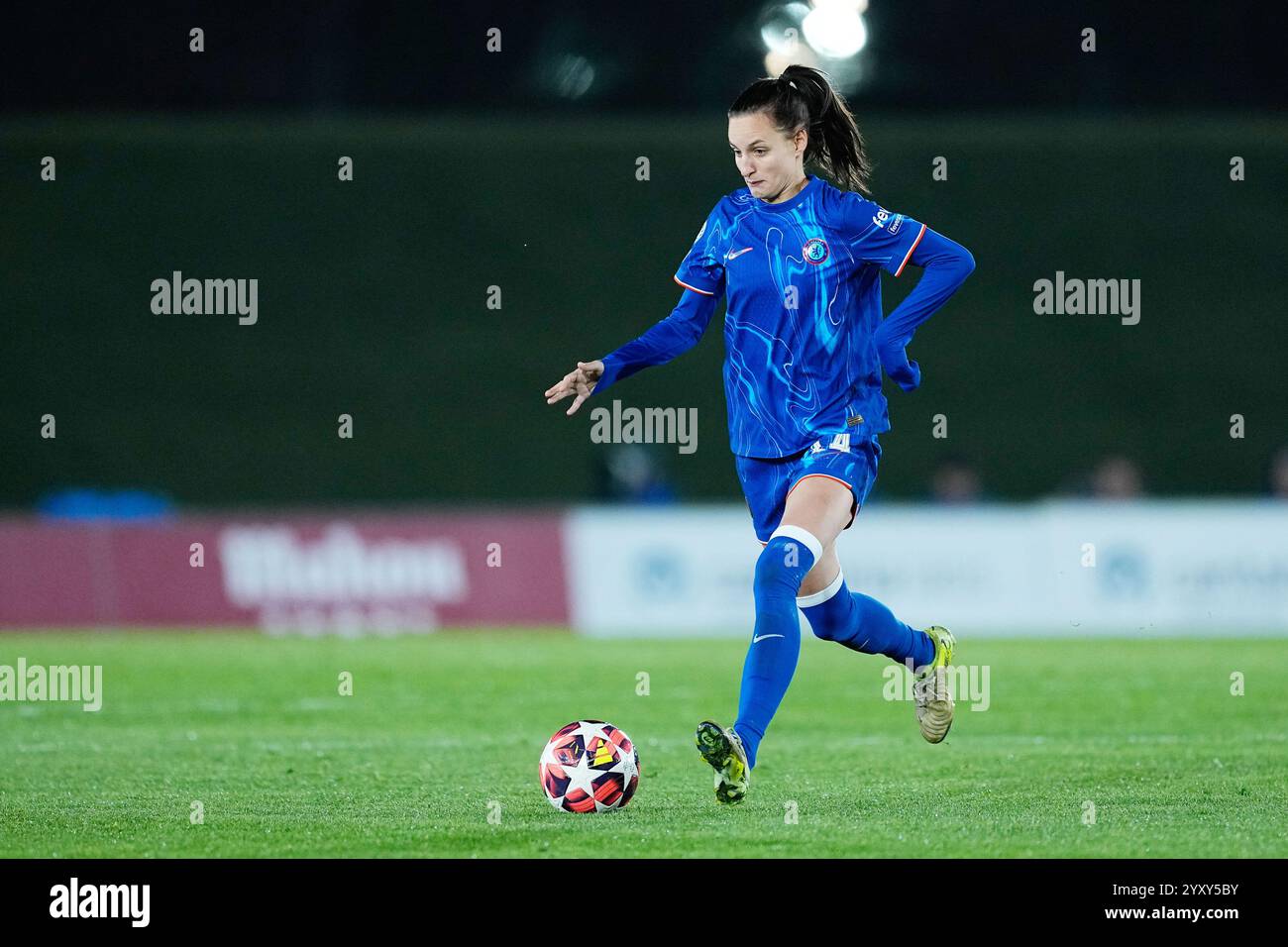 Nathalie Bjorn aus Chelsea während der UEFA Womenâ Champions League, Gruppe B, Fußballspiel zwischen Real Madrid und Chelsea am 17. Dezember 2024 im Alfredo Di Stefano Stadion in Valdebebas, Madrid, Spanien Stockfoto