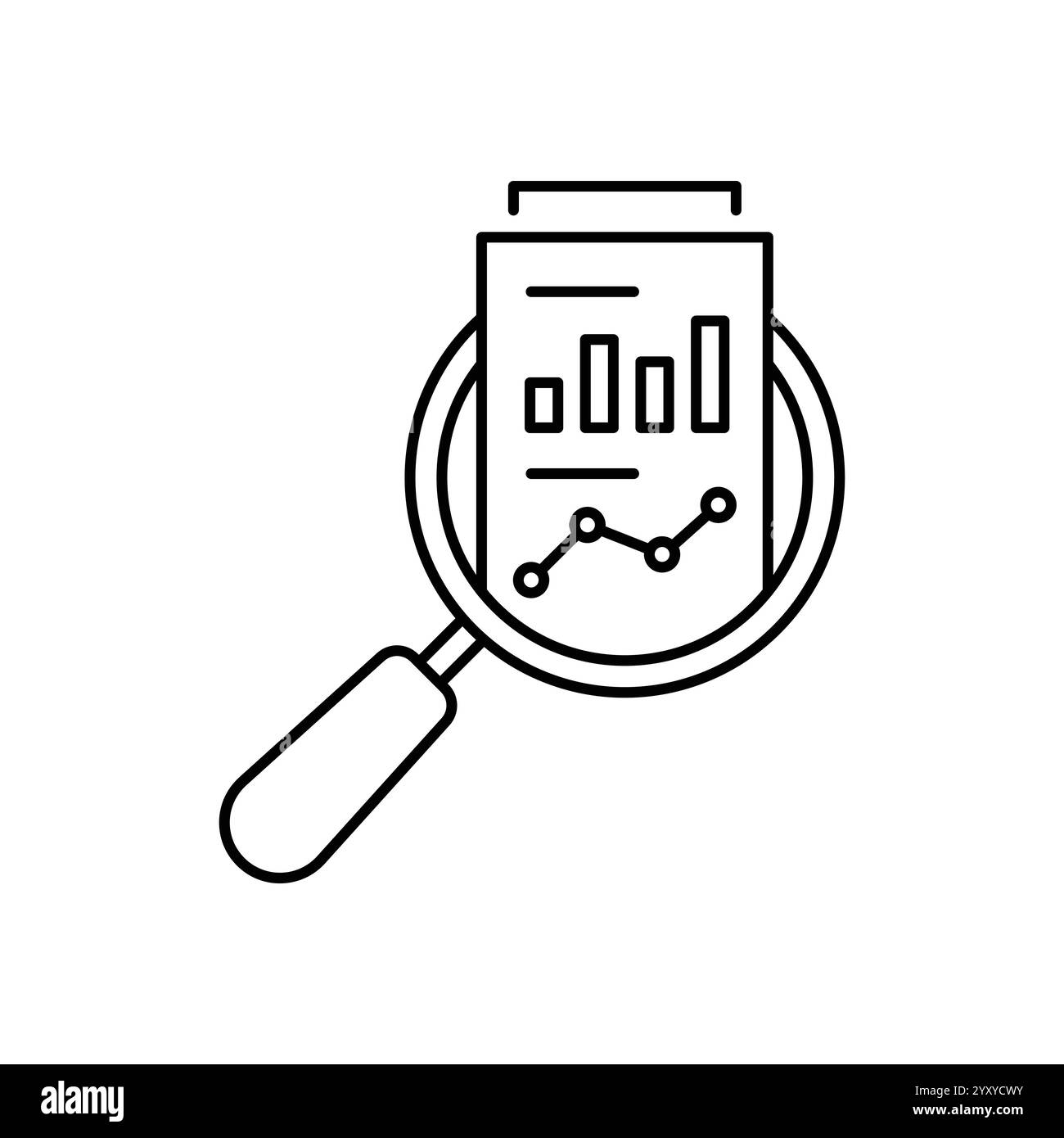 Audit- und Datenanalysesymbol wie Thin Line Assument. Lineares Trenddiagramm, Entwurf eines linearen Logotyps, Netzelement isoliert auf weiß. Konzept von k Stock Vektor