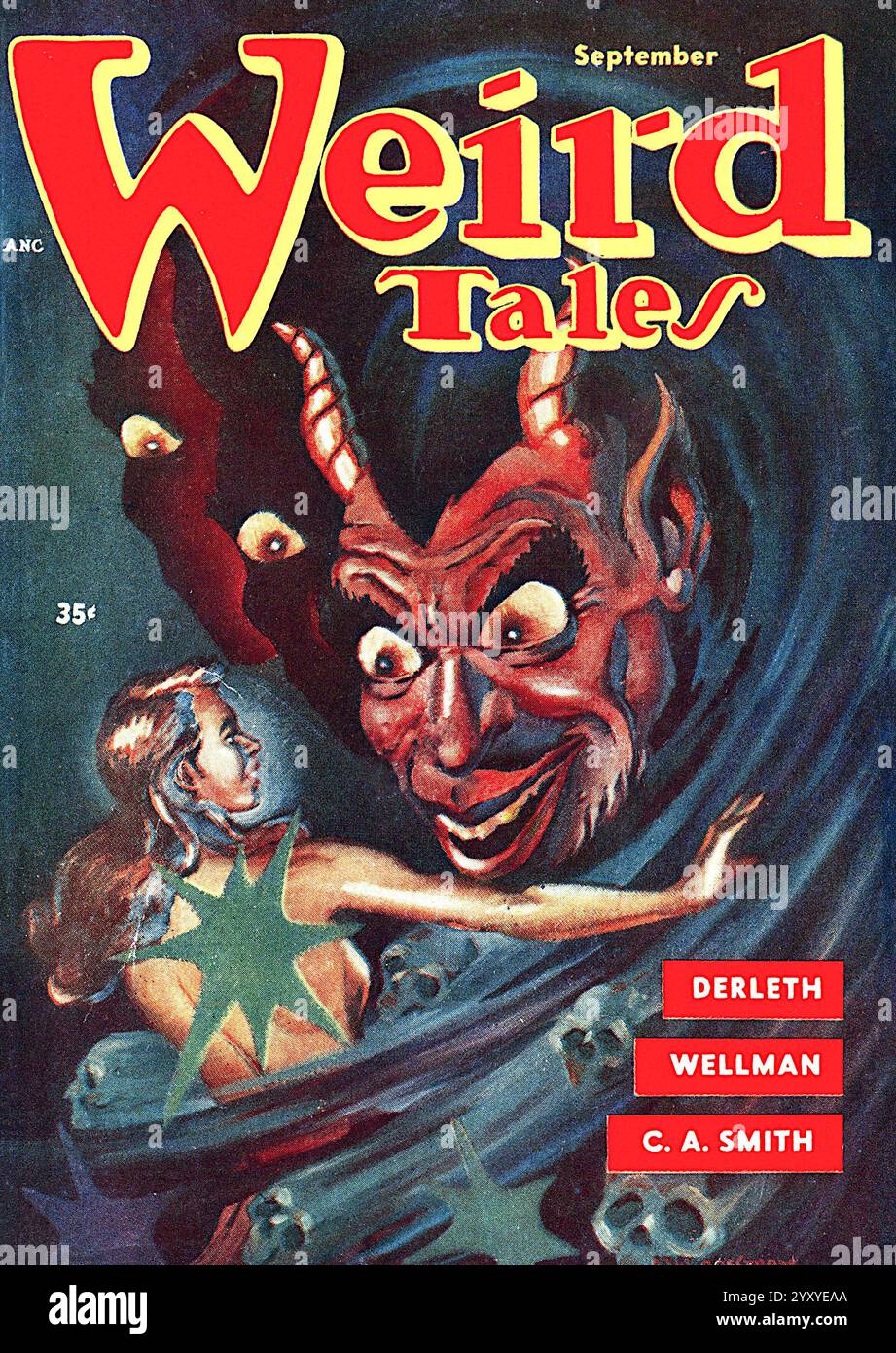 Cover des Pulp Magazins Weird Tales (September 1953, Band 45, Nummer 4). Cover von Jon Arfstrom. Stockfoto