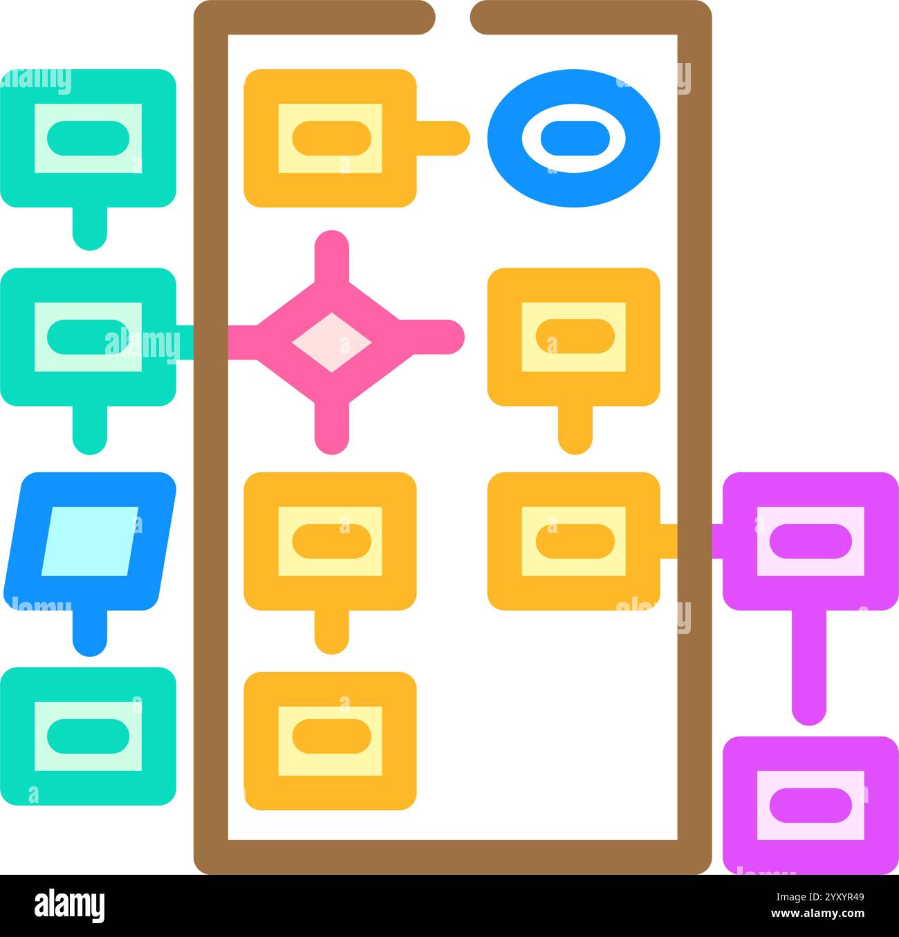 Algorithmus-Flussdiagramm für maschinelles Lernen, Farbsymbolvektorgrafik Stock Vektor