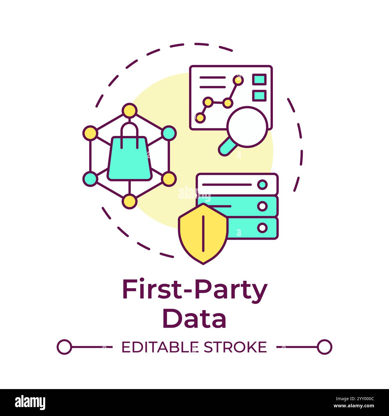 Symbol für mehrfarbiges Konzept für First Party-Daten Stock Vektor