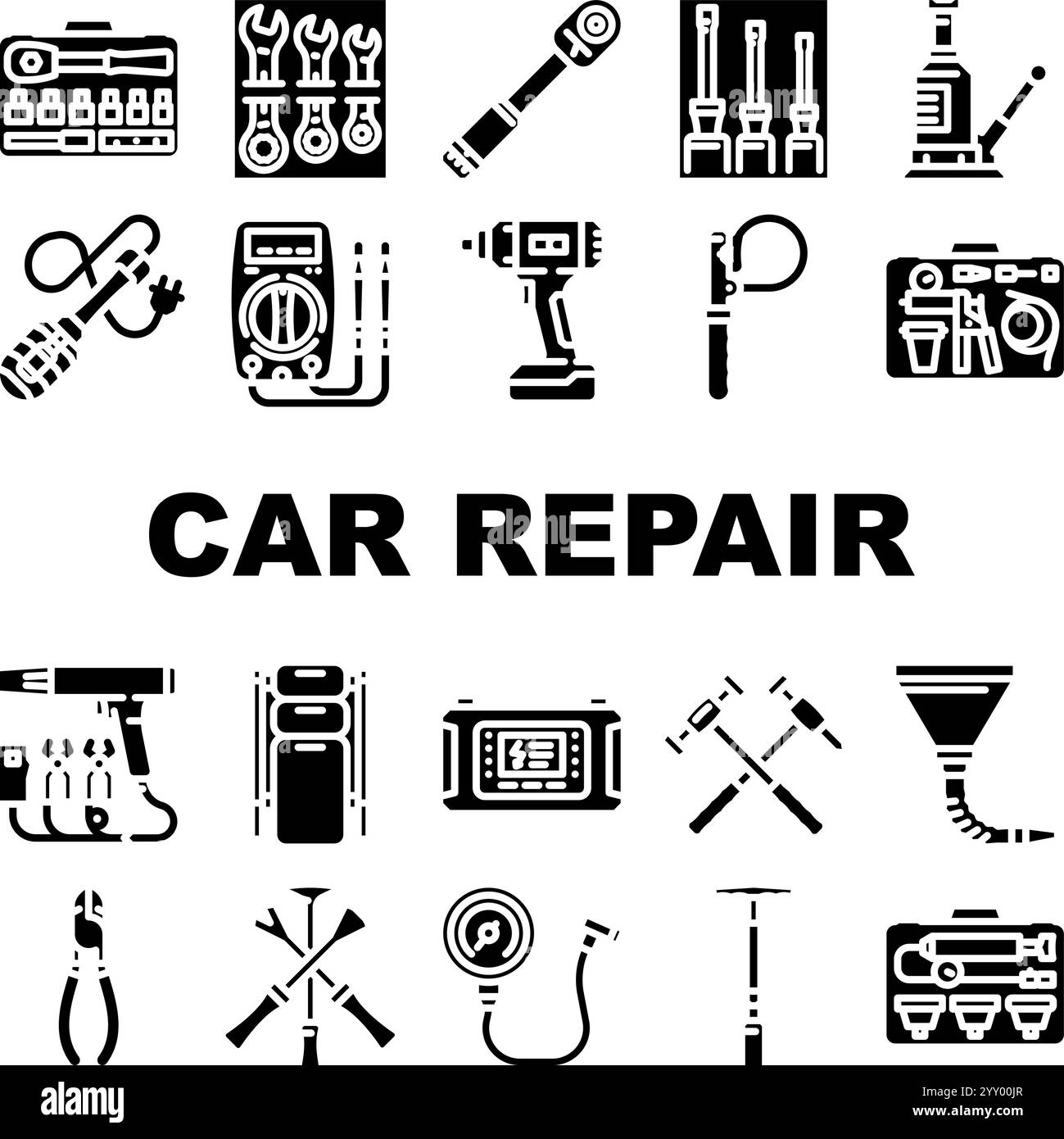 Symbole für Autoreparaturwerkzeuge legen den Vektor fest Stock Vektor