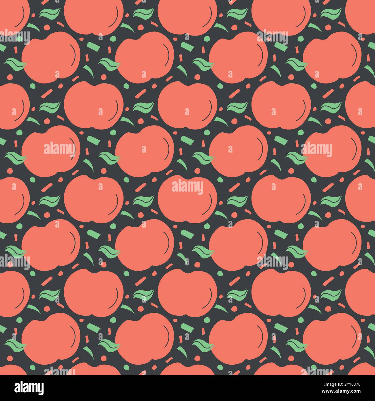 Nahtloses Apfelmuster. Farbiges nahtloses Doodle-Muster mit roten Äpfeln Stock Vektor