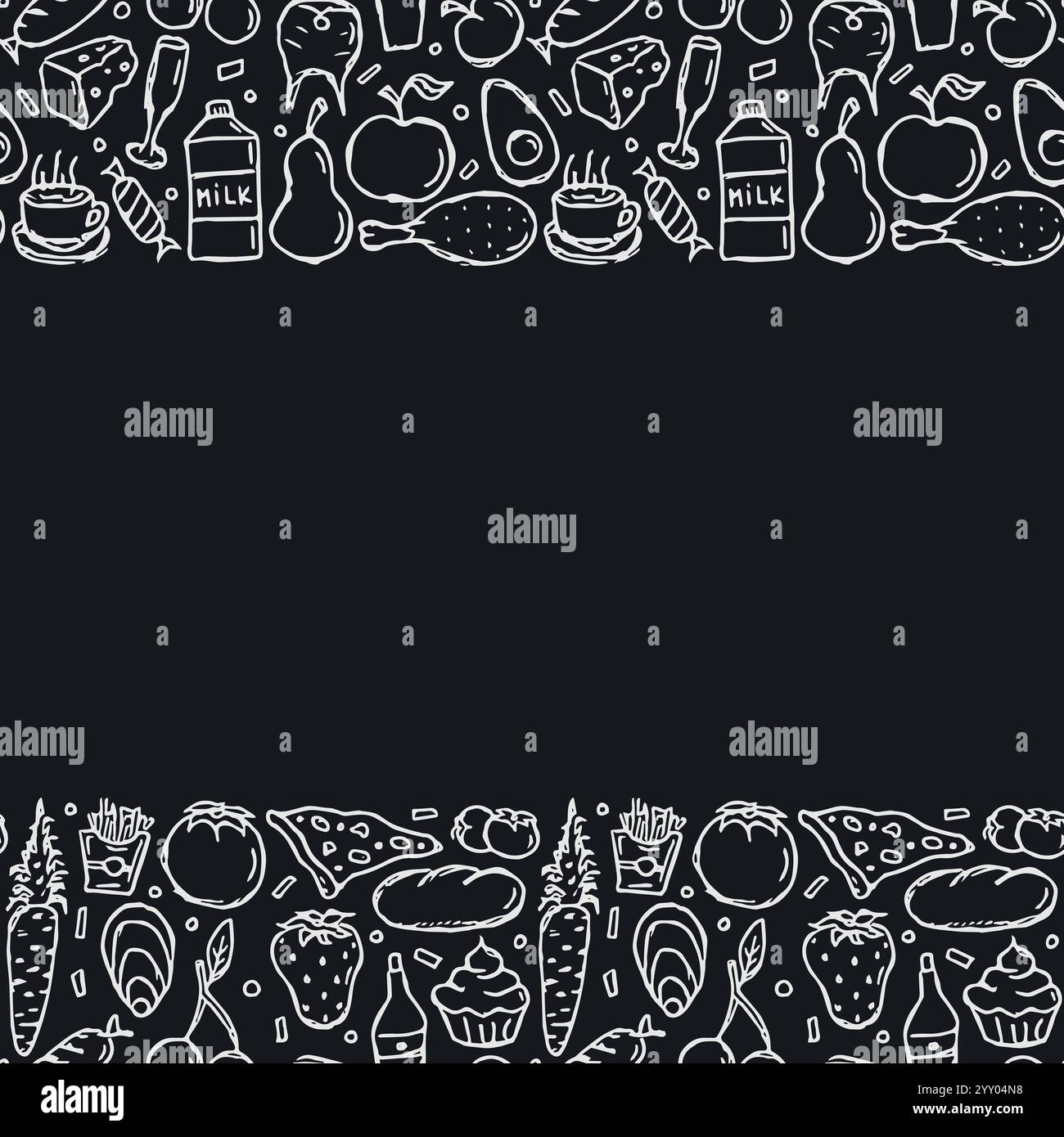 Doodle Food Hintergrund. Abbildung: Lebensmittelrahmen Stock Vektor