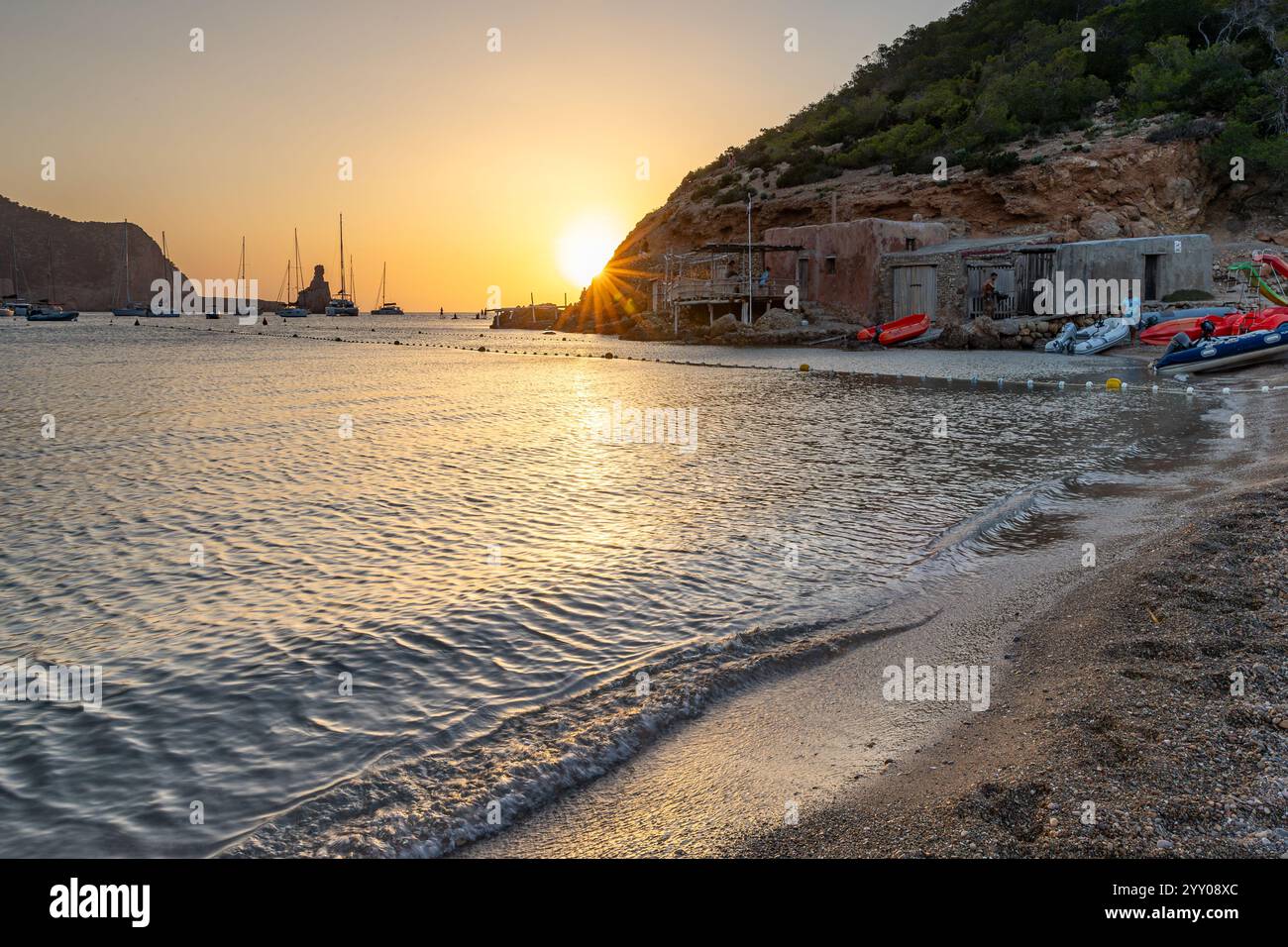 Benirras Strand nach Sonnenuntergang, Ibiza Insel Stockfoto