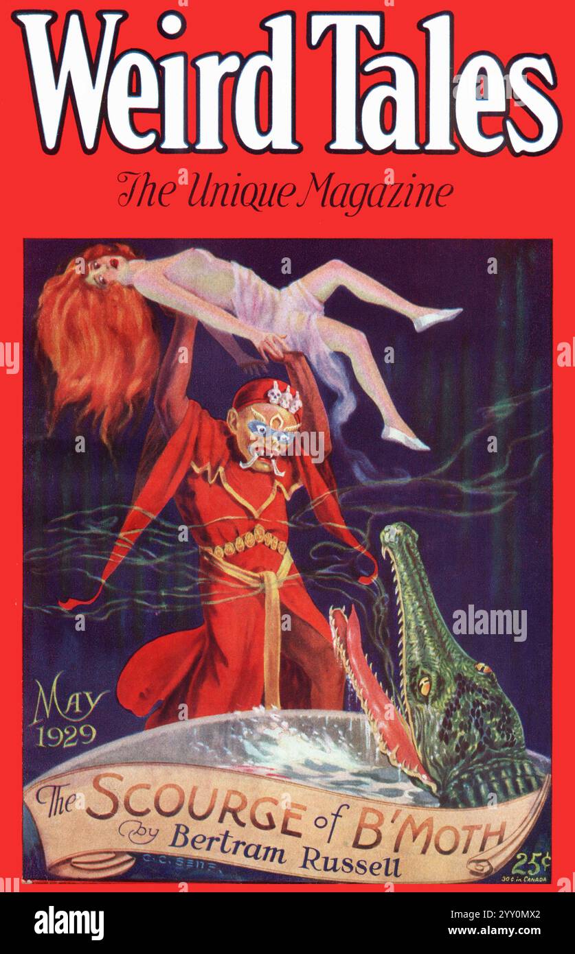 Cover des Pulp Magazins Weird Tales (Mai 1929, Vol. 13, Nr. 5) mit der Geißel von B'Moth von Bertram Russell. Cover von C. C. Senf. Stockfoto