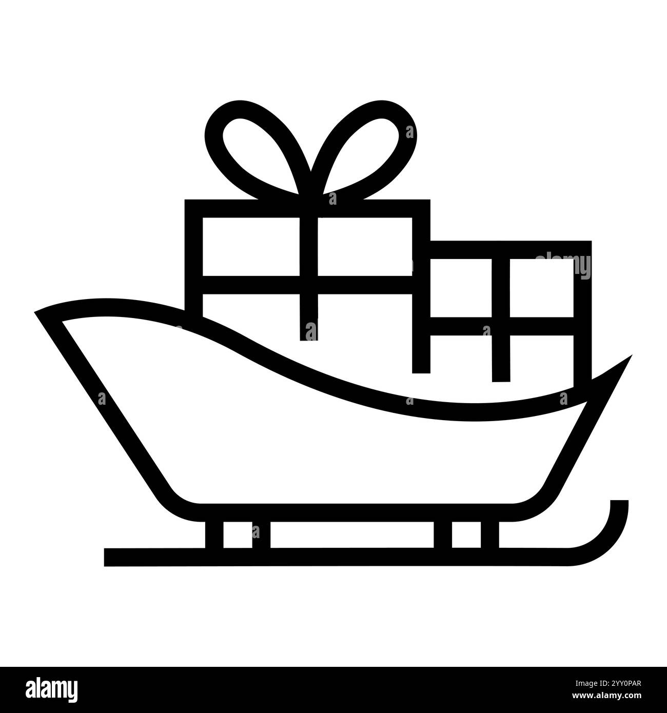 Schlitten mit einem Stapel Geschenke Linie schwarz Symbol. Signieren Sie für Webseite, mobile App, Schaltfläche, Logo. Schaltfläche Vektorisoliert. Bearbeitbare Kontur. Stock Vektor