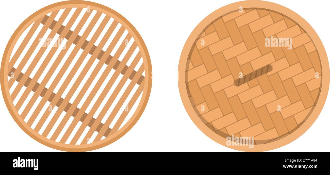Bambus Dampfkorb isoliert, Küchenutensilien für asiatische Küche isoliert Stock Vektor