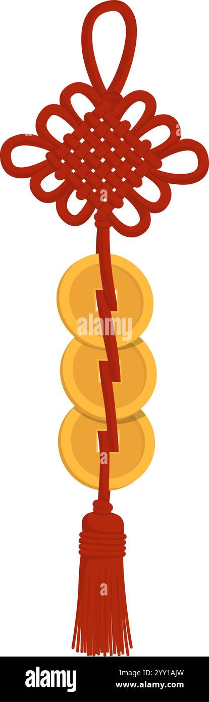 Chinesisches Glücksmünzen-Amulett isoliert auf weißem Hintergrund Stock Vektor