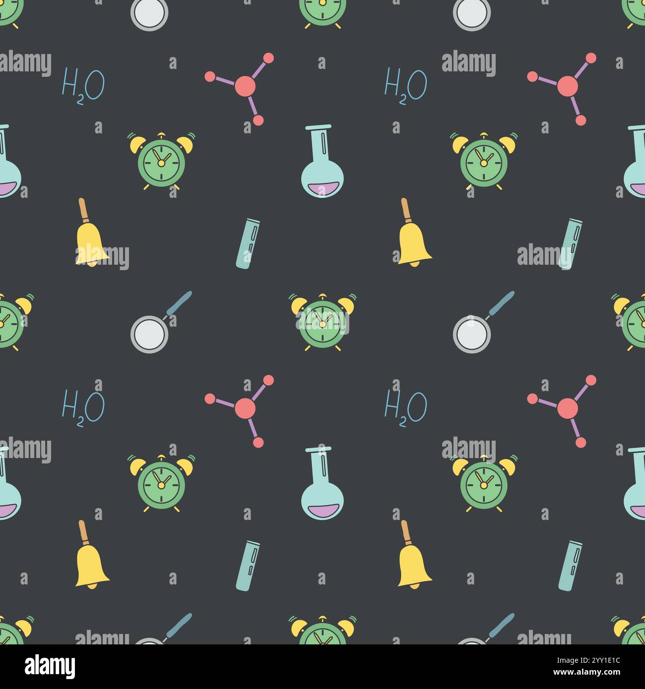 Nahtloses Schulmuster. Handgezeichneter Hintergrund der Kritzelschule. Bildungstabelle Stock Vektor