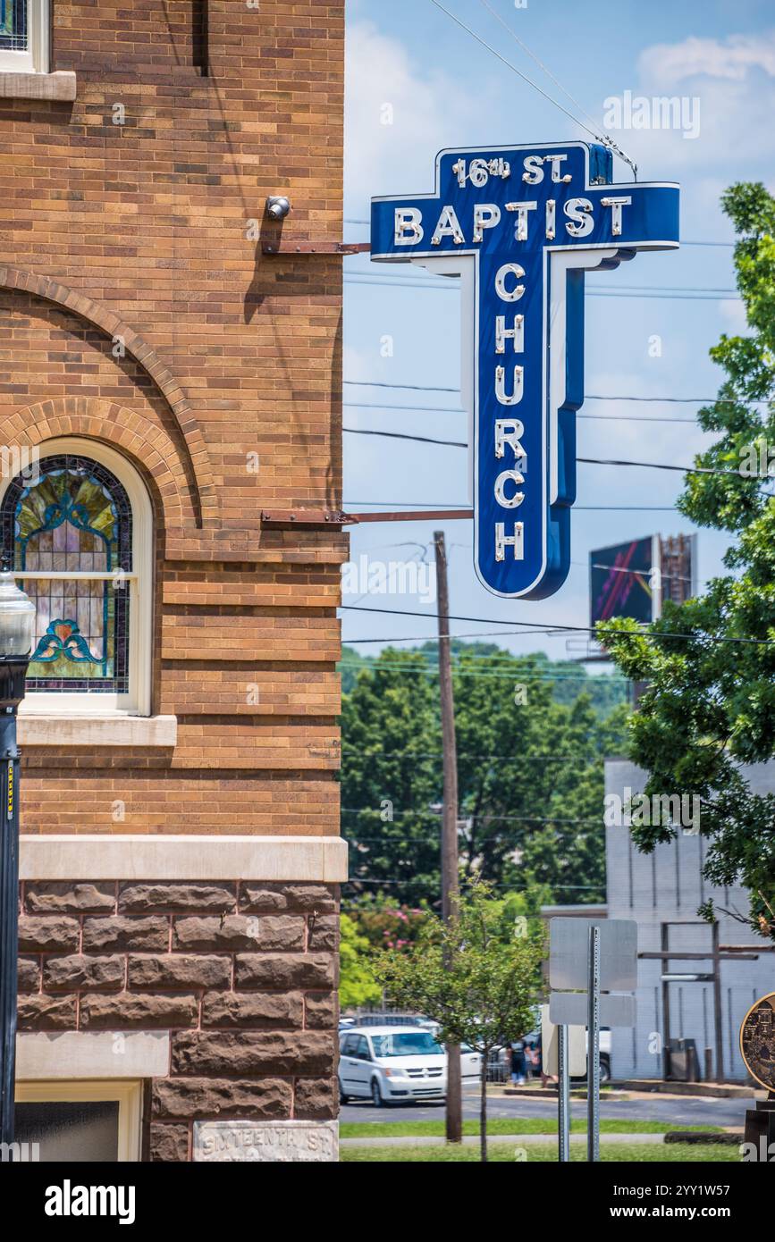 16Th Street Baptist Church in Birmingham, AL, Standort einer KKK rassistischen Bombardierung, die vier schwarzen Mädchen getötet und verletzt 22 weitere am 15. September 1963. Stockfoto