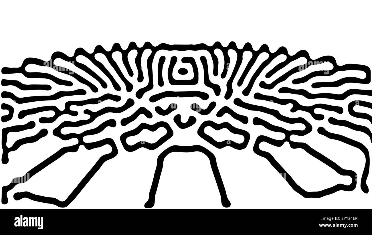 Abstraktes Schwarz-weiß-Muster mit fließenden Linien. Optische Täuschungsformen. OP-Art konzentrische Linien. Stock Vektor