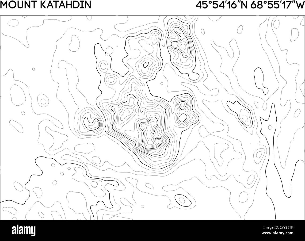 Topografische Konturkarte des Mount Katahdin mit Höhenlinien und genauen geografischen Koordinaten. Topografischer Kartenvektor. Stock Vektor