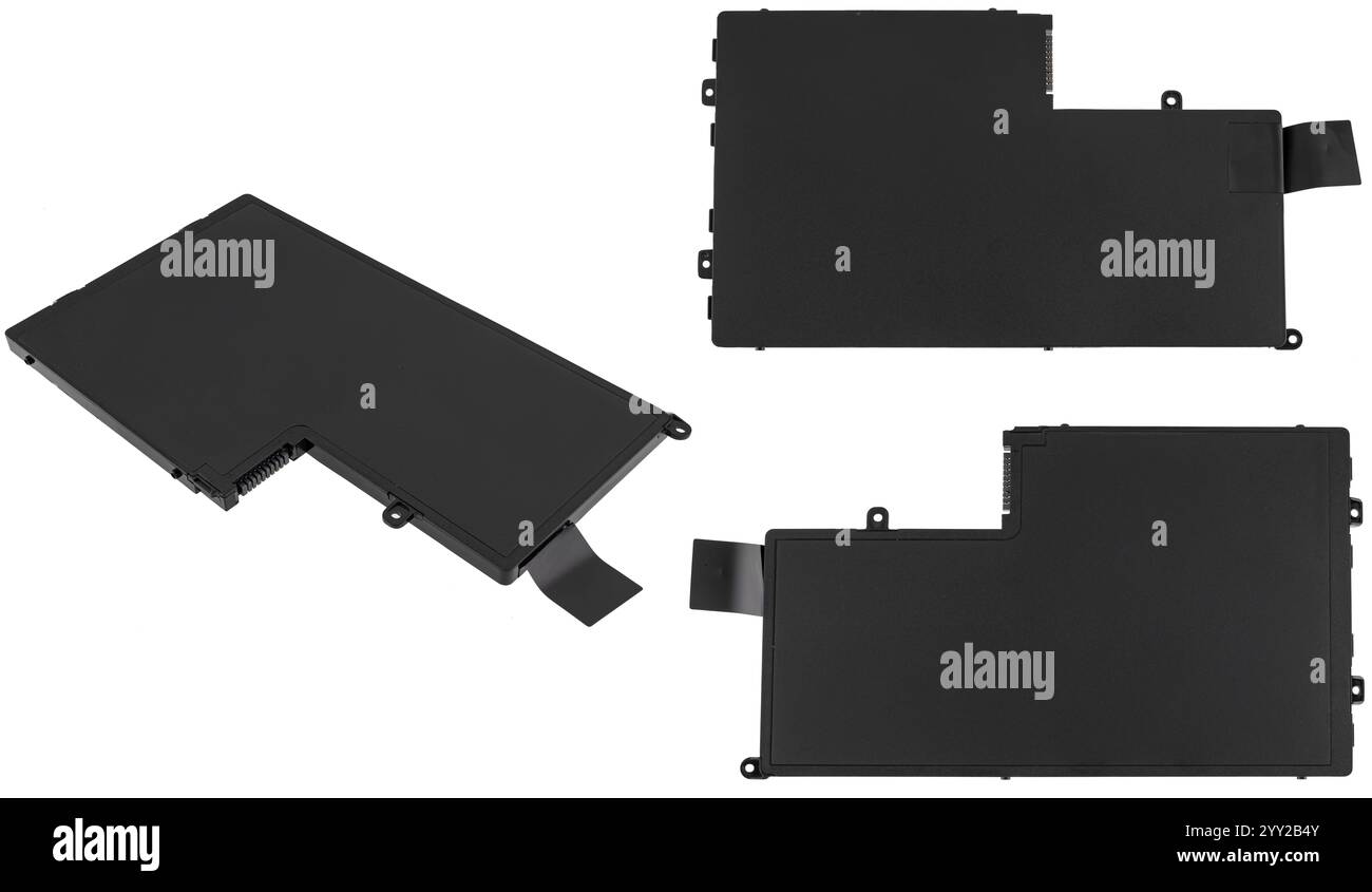 Ersatz-Laptop-Akku auf hellem Hintergrund isoliert. Stockfoto