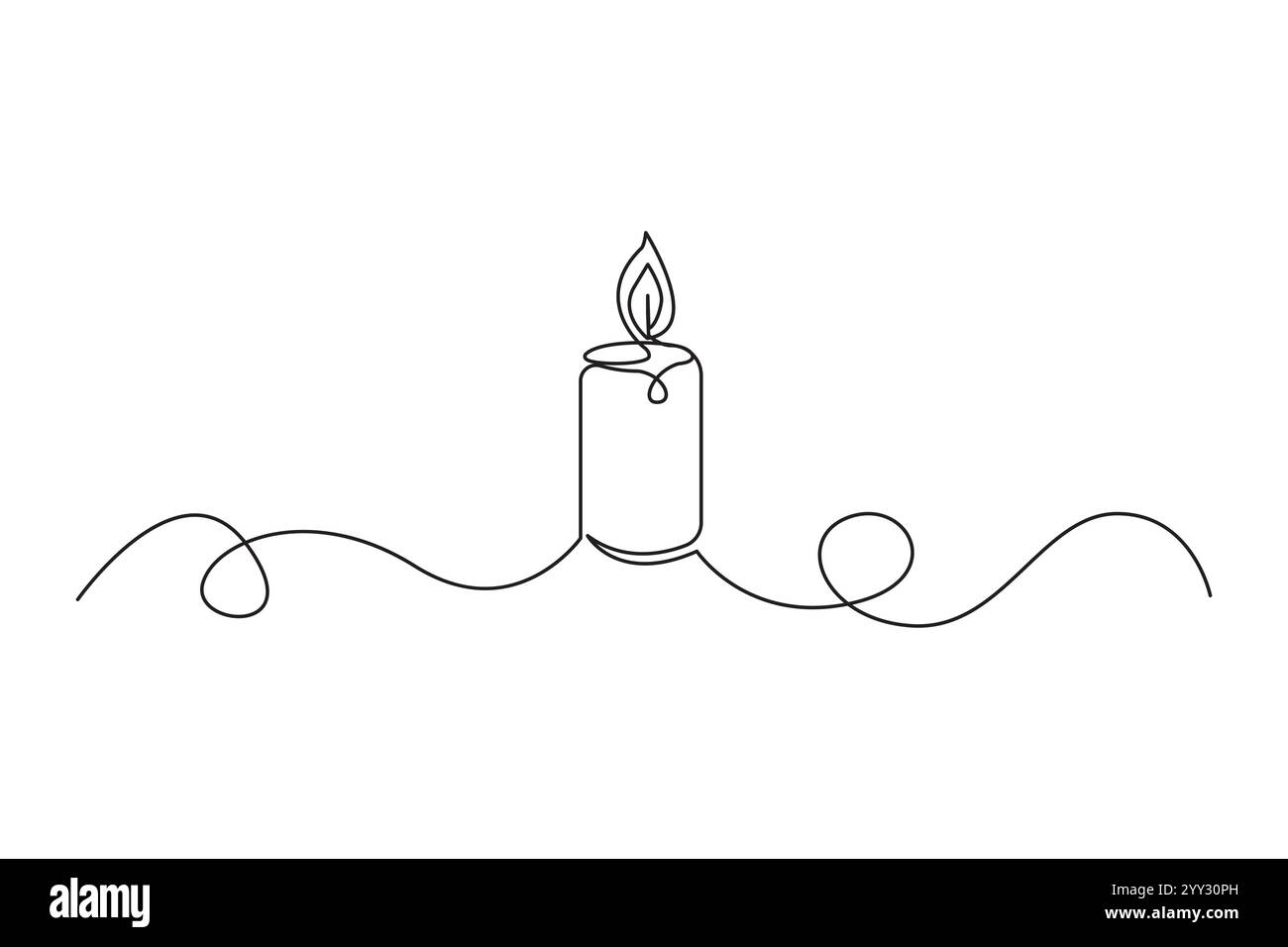 Kerzenzeichnung. Einfaches Flammensymbol. Minimale Wachsform. Vektorkontur, Abbildung. Stock Vektor