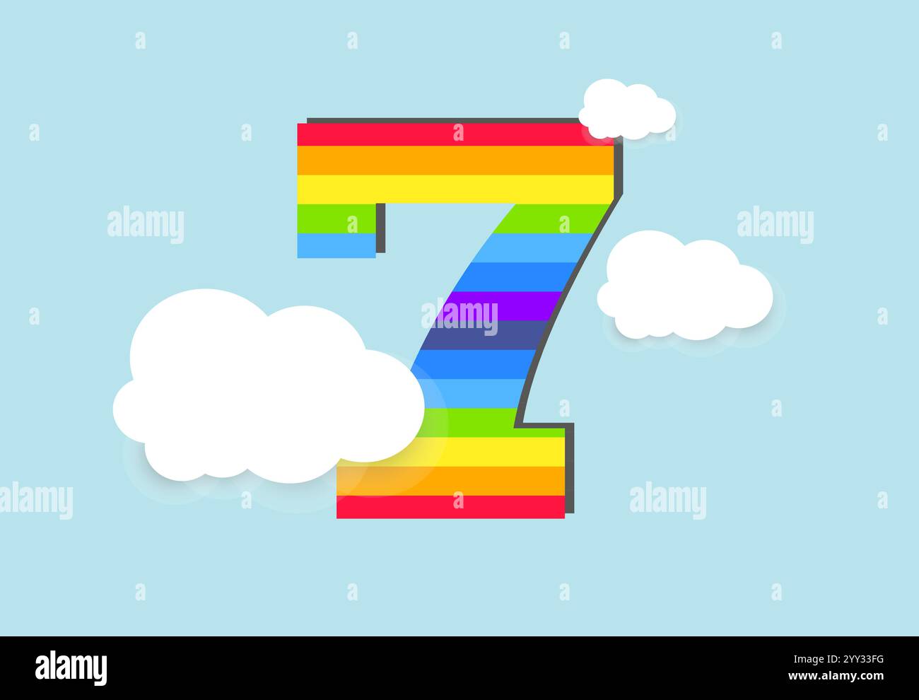 Nummer 7 Regenbogenzählung Lernen Sie Objekt-Design, abstrakte Regenbogenzahl für Kinder, Liebe, Familie und scholl Konzept Vektor-Illustration Design Stock Vektor