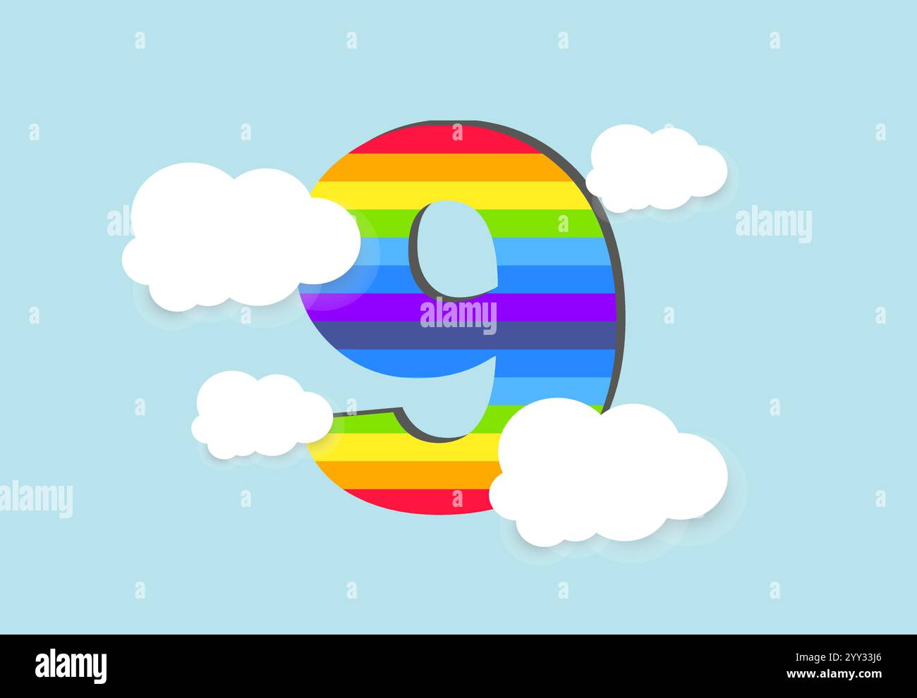 Nummer 9 Regenbogenzählung Lernen Sie Objekt-Design, abstrakte Regenbogenzahl für Kinder, Liebe, Familie und scholl Konzept Vektor-Illustration Design Stock Vektor
