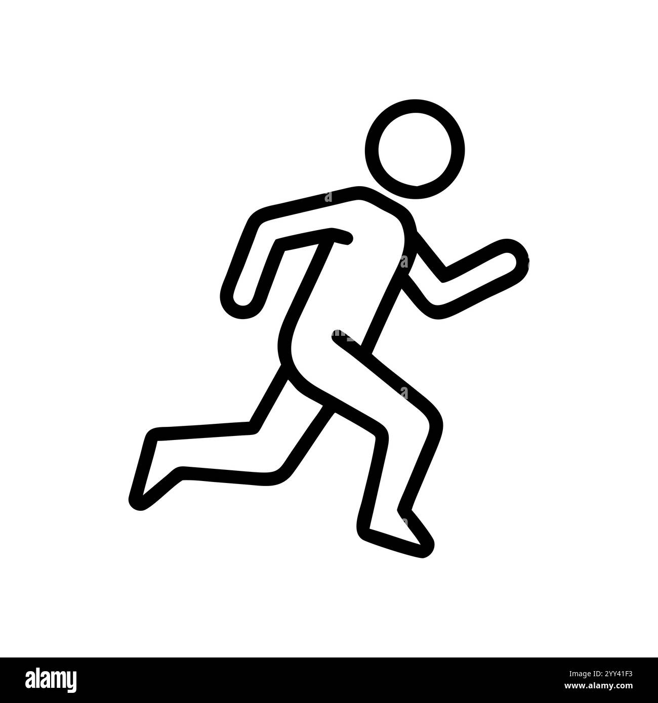 Einfache Strichgrafik-Illustration eines Running-Symbols. Mann, der Bewegung für einen gesunden Lebensstil macht. Abbildung der durchgehenden Linie der Angusskanäle. Stock Vektor