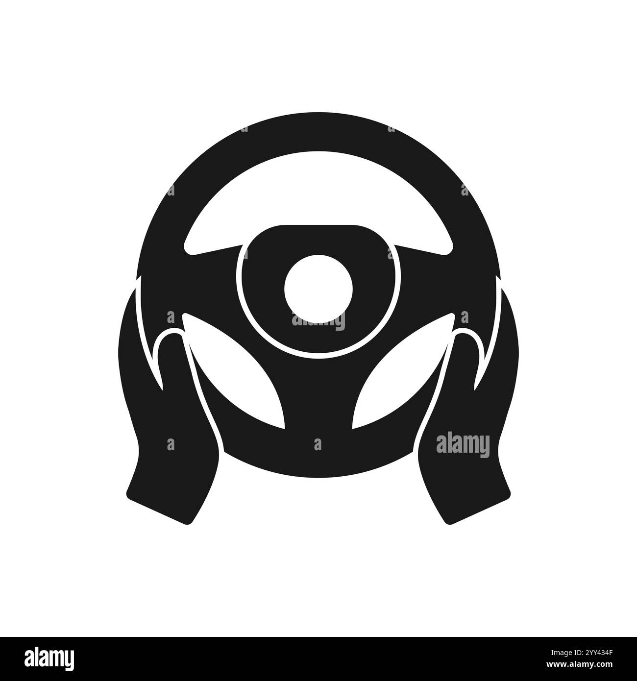 Lenkradsymbol. Hände am Lenkrad. Fahrer. Auto fahren. Probefahrt. Vektorsymbol isoliert auf weißem Hintergrund. Stock Vektor