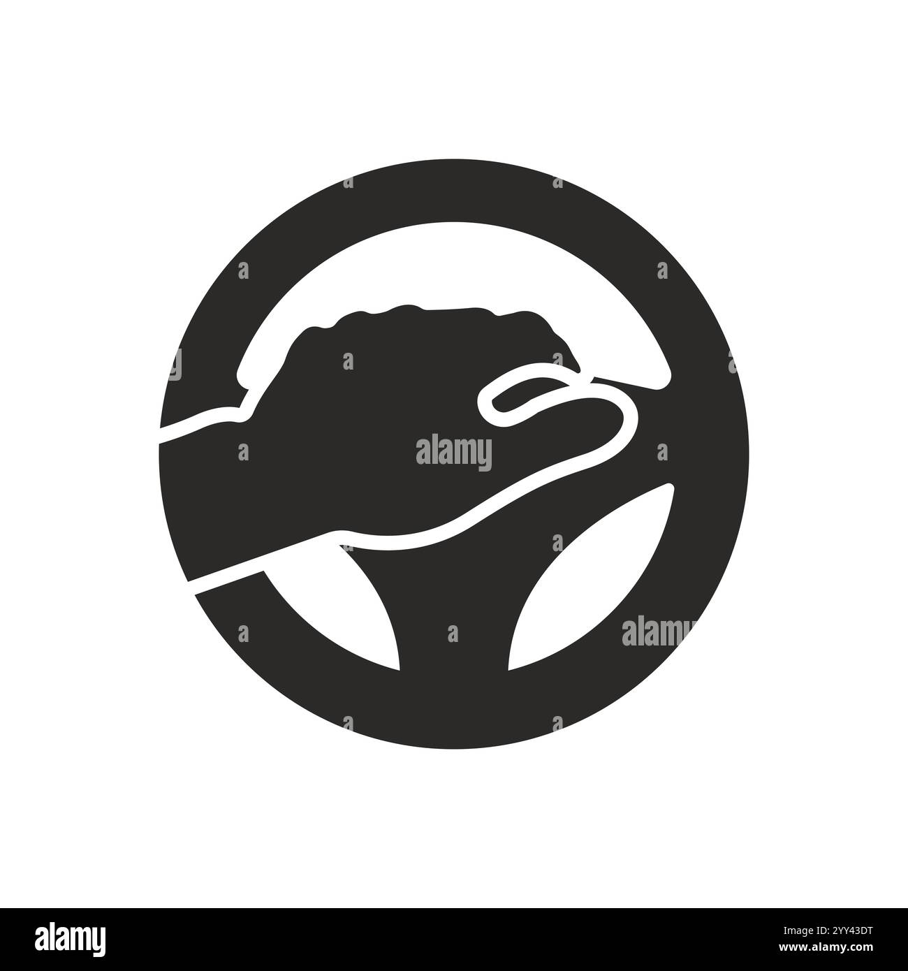 Lenkradsymbol. Hände am Lenkrad. Fahrer. Auto fahren. Probefahrt. Vektorsymbol isoliert auf weißem Hintergrund. Stock Vektor