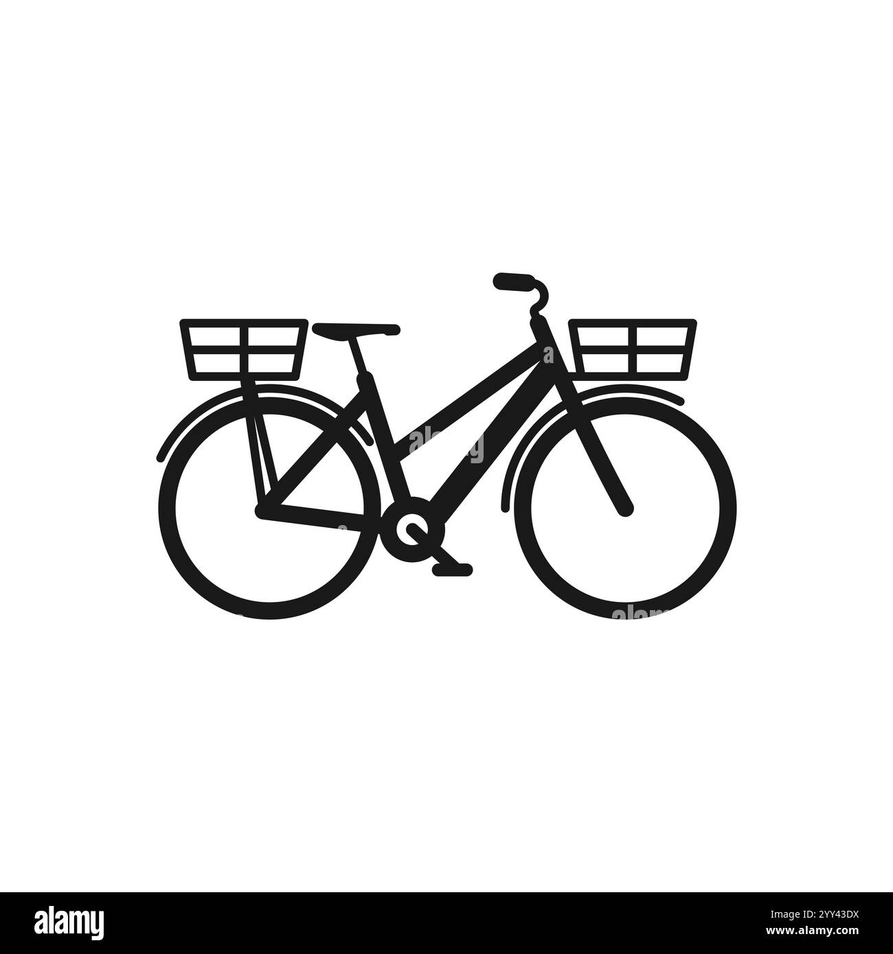Stadtfahrrad oder Lastenfahrrad mit Korb und Halterung für den Transport in der Stadt - Vektor-Illustration Symbol Stock Vektor